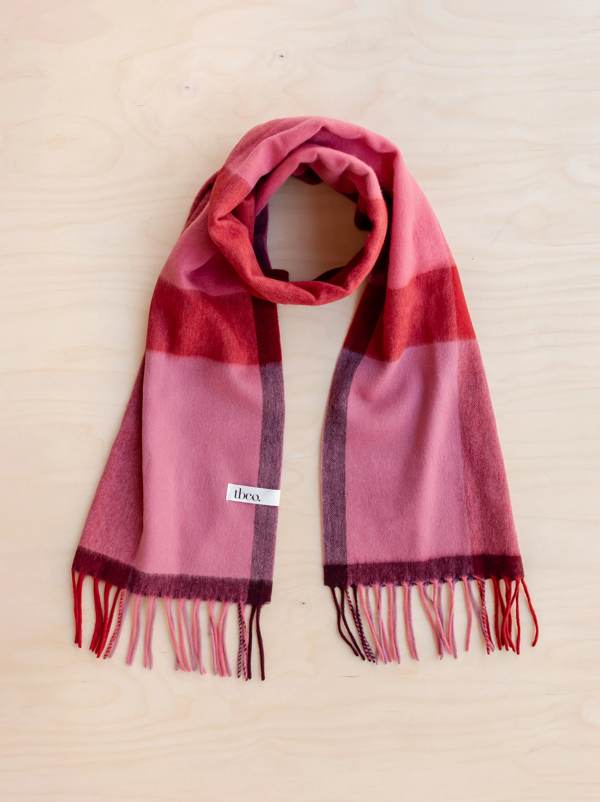 Lambswool Oversized Scarf in Berry Block Check - Image 3