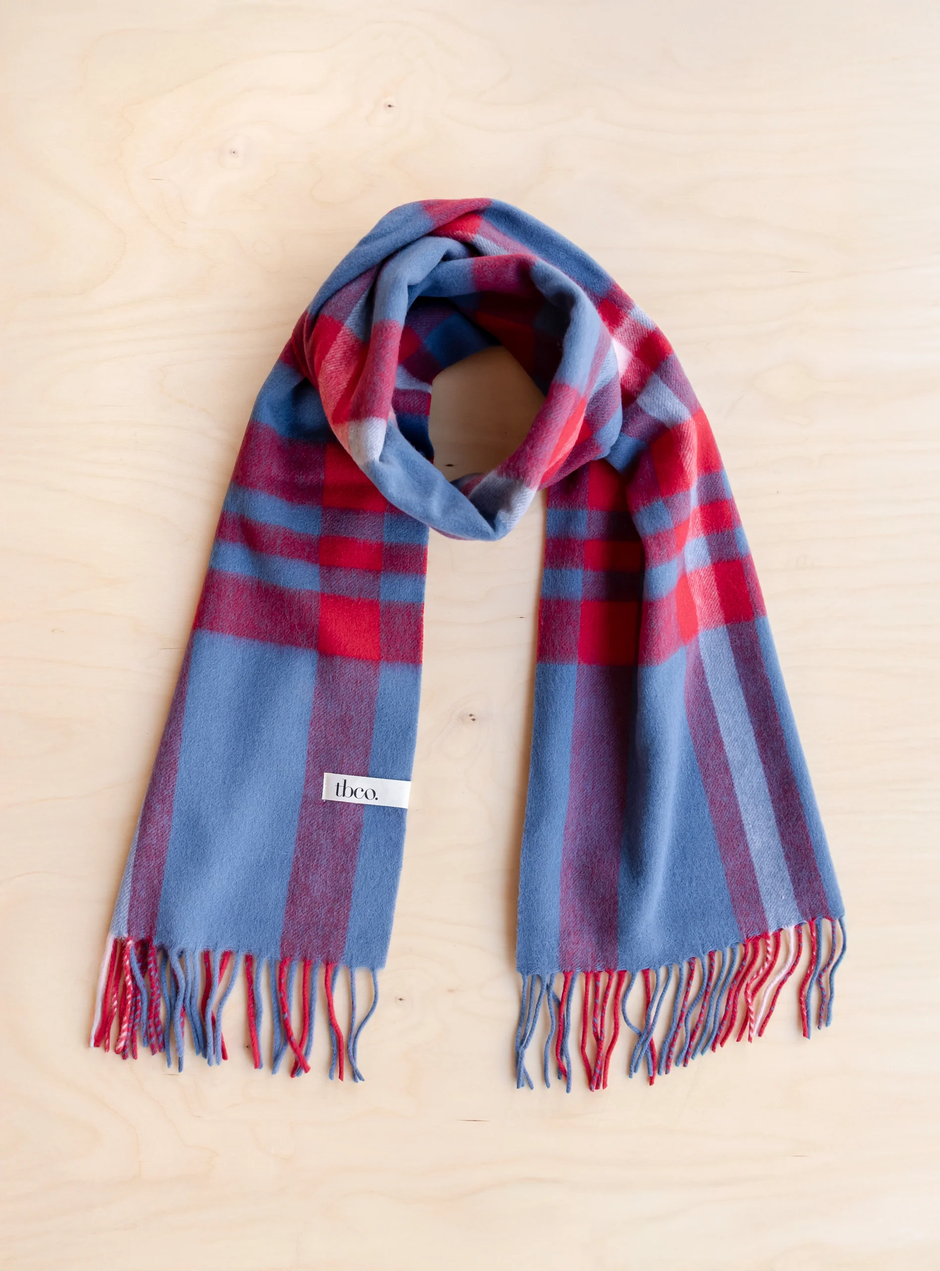Lambswool Oversized Scarf in Blue Modern Tartan - Image 3