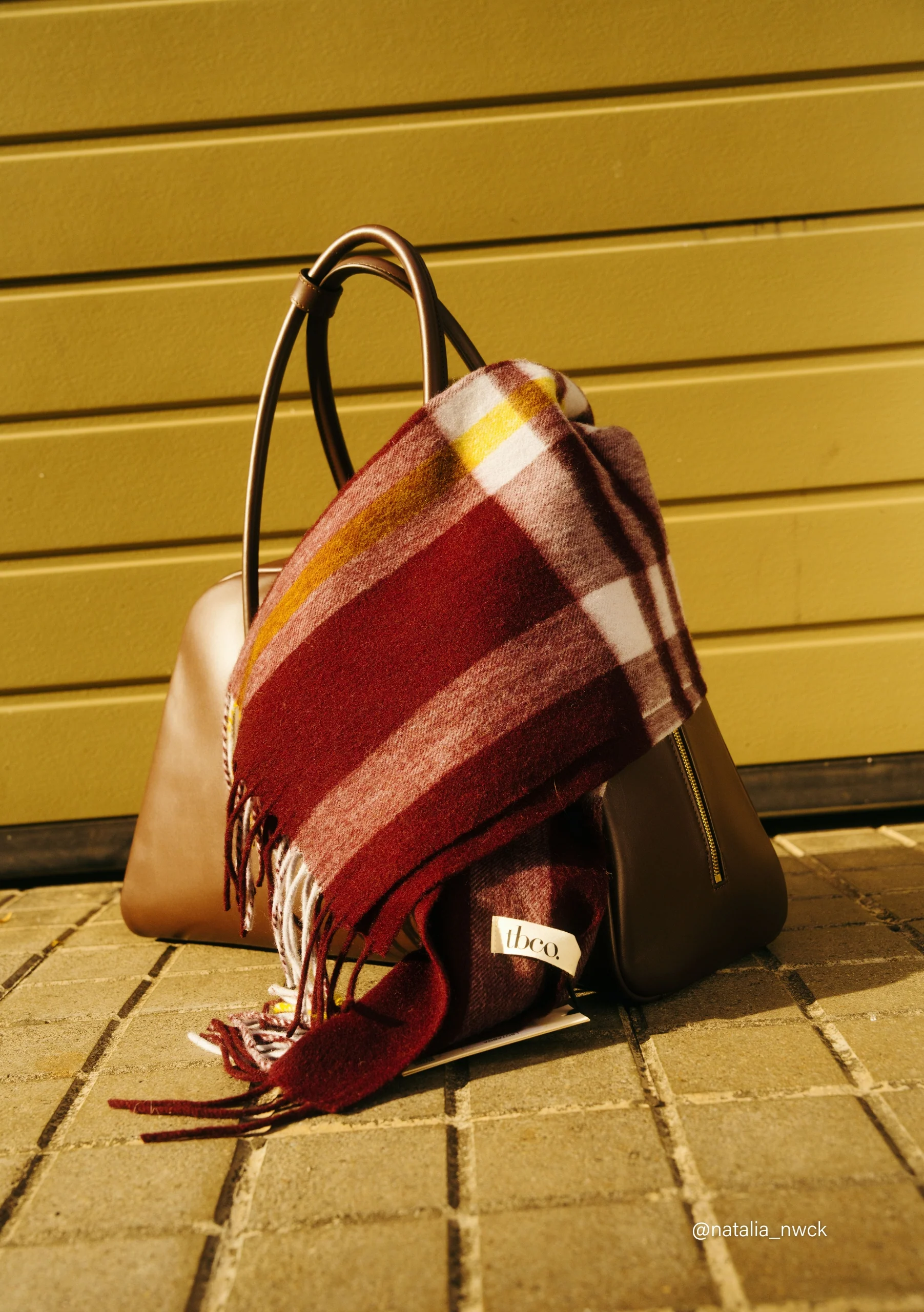 Lambswool Oversized Scarf in Burgundy Modern Tartan - Image 3