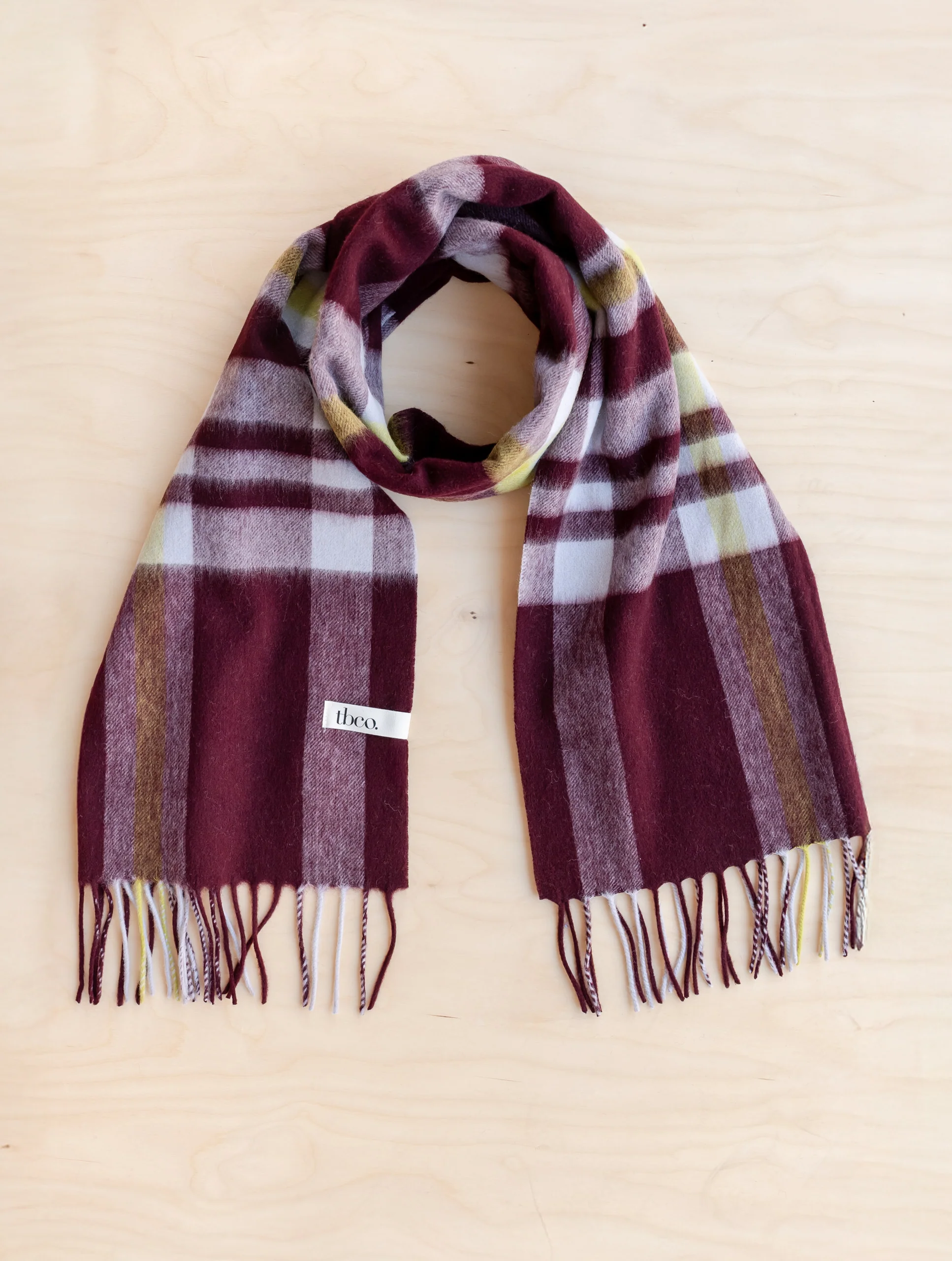 Lambswool Oversized Scarf in Burgundy Modern Tartan - Image 4