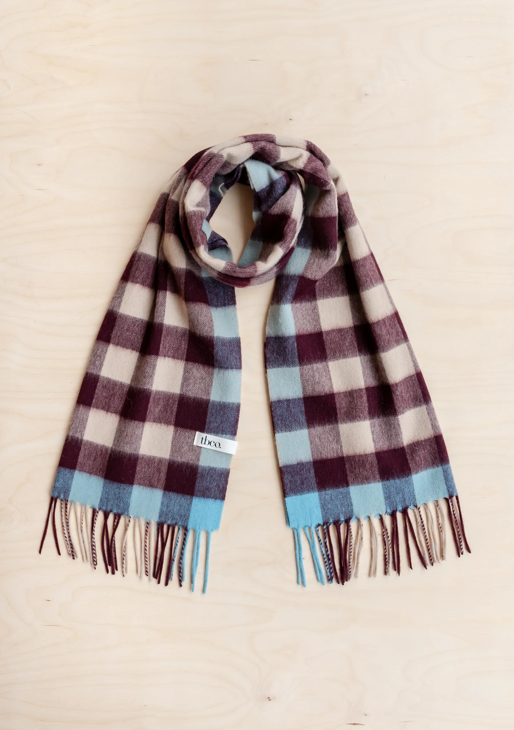 Lambswool Oversized Scarf in Camel Gingham - Image 3