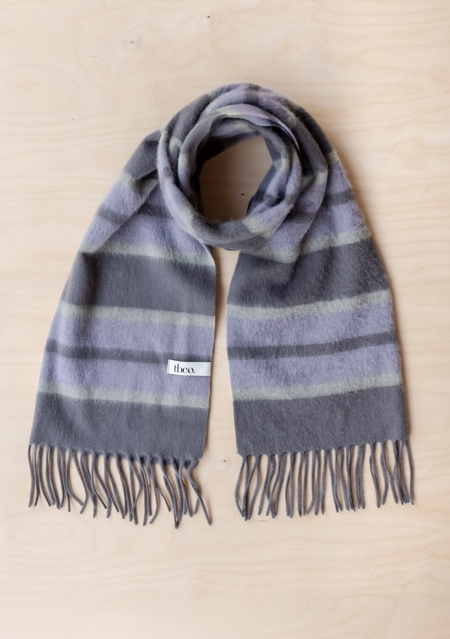 Lambswool Oversized Scarf in Charcoal Stripe - Image 2