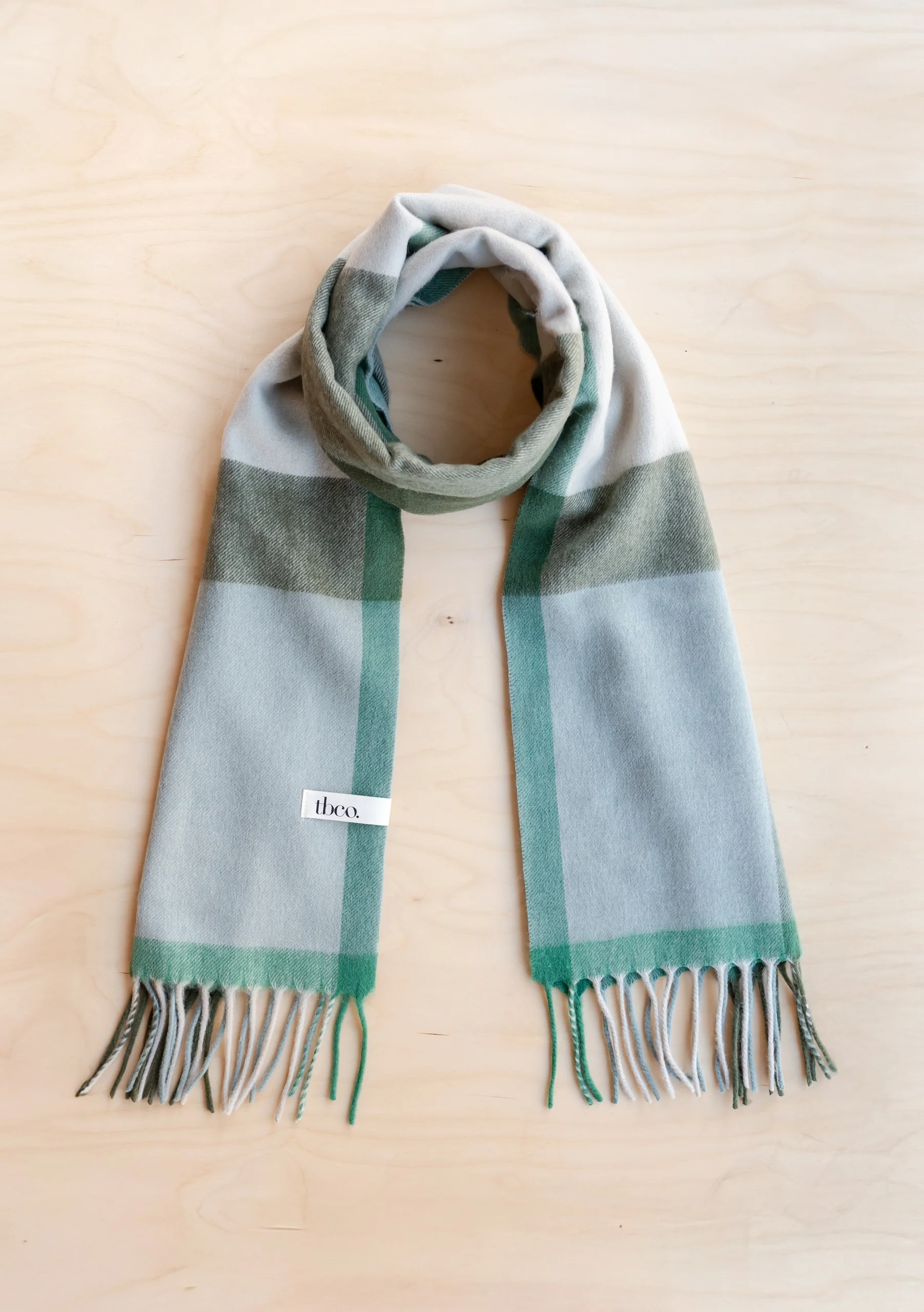 Lambswool Oversized Scarf in Green Block Check - Image 2
