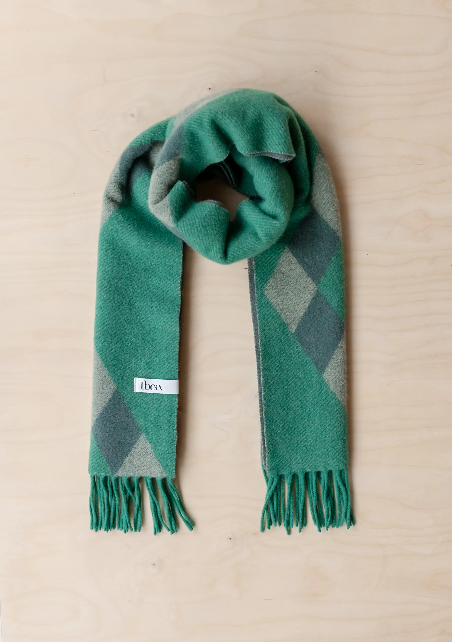 Lambswool Oversized Scarf in Green Diamond Jacquard - Image 3
