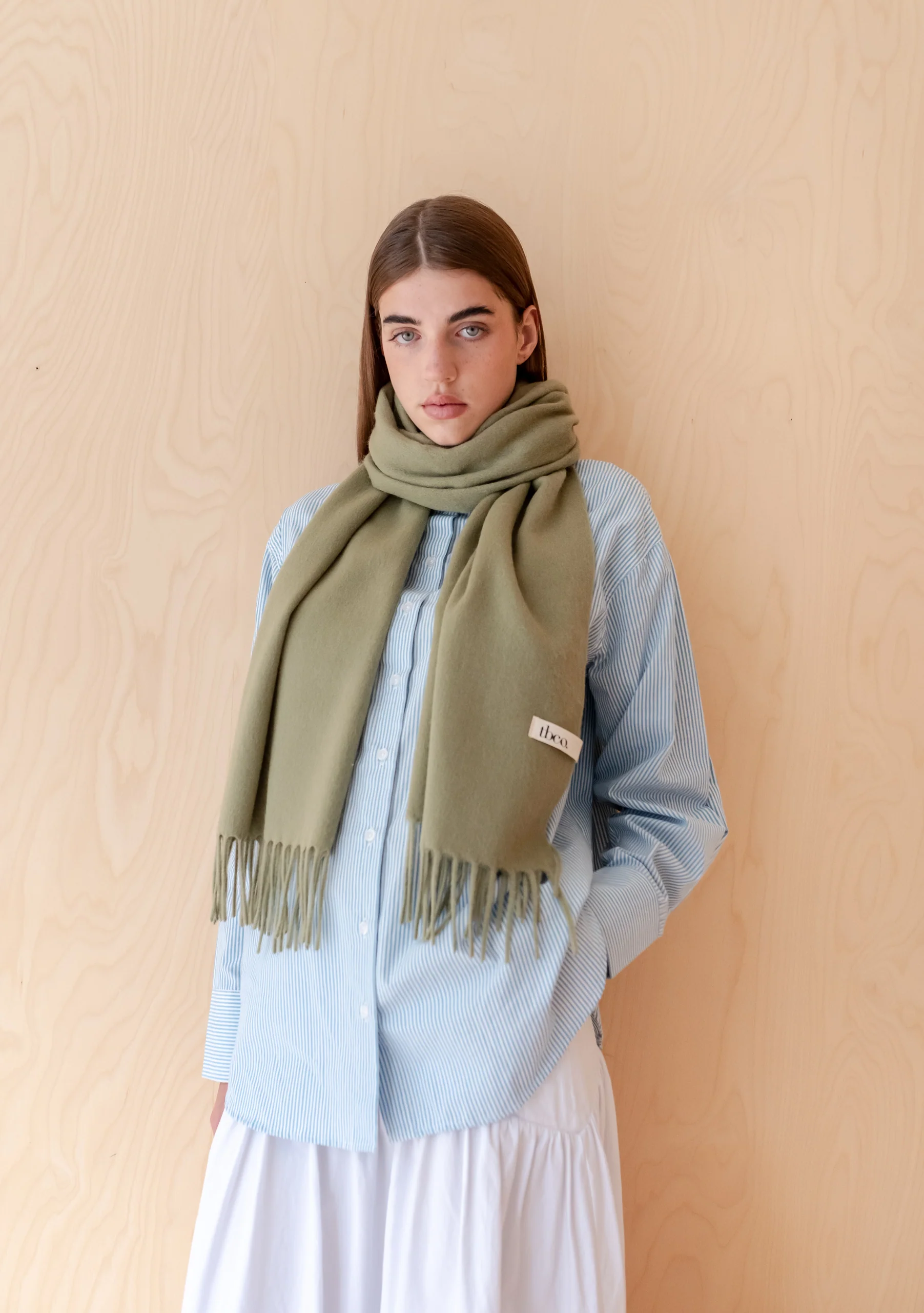Lambswool Oversized Scarf in Olive