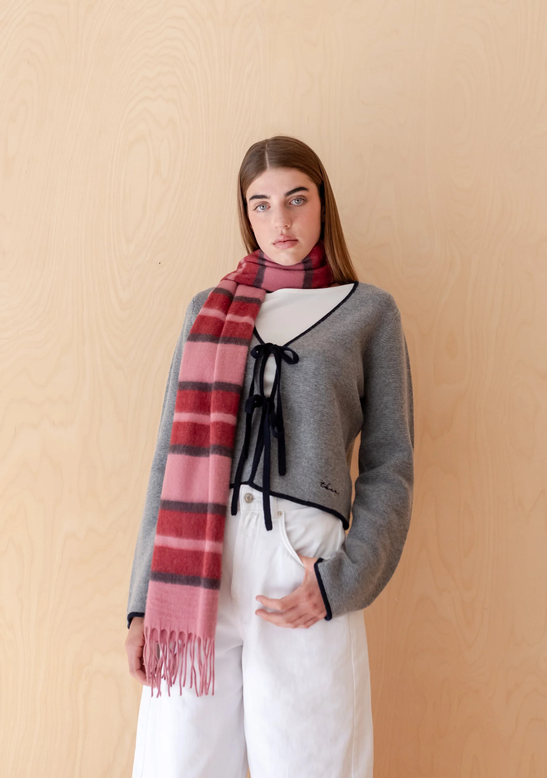 Lambswool Oversized Scarf in Pink Stripe
