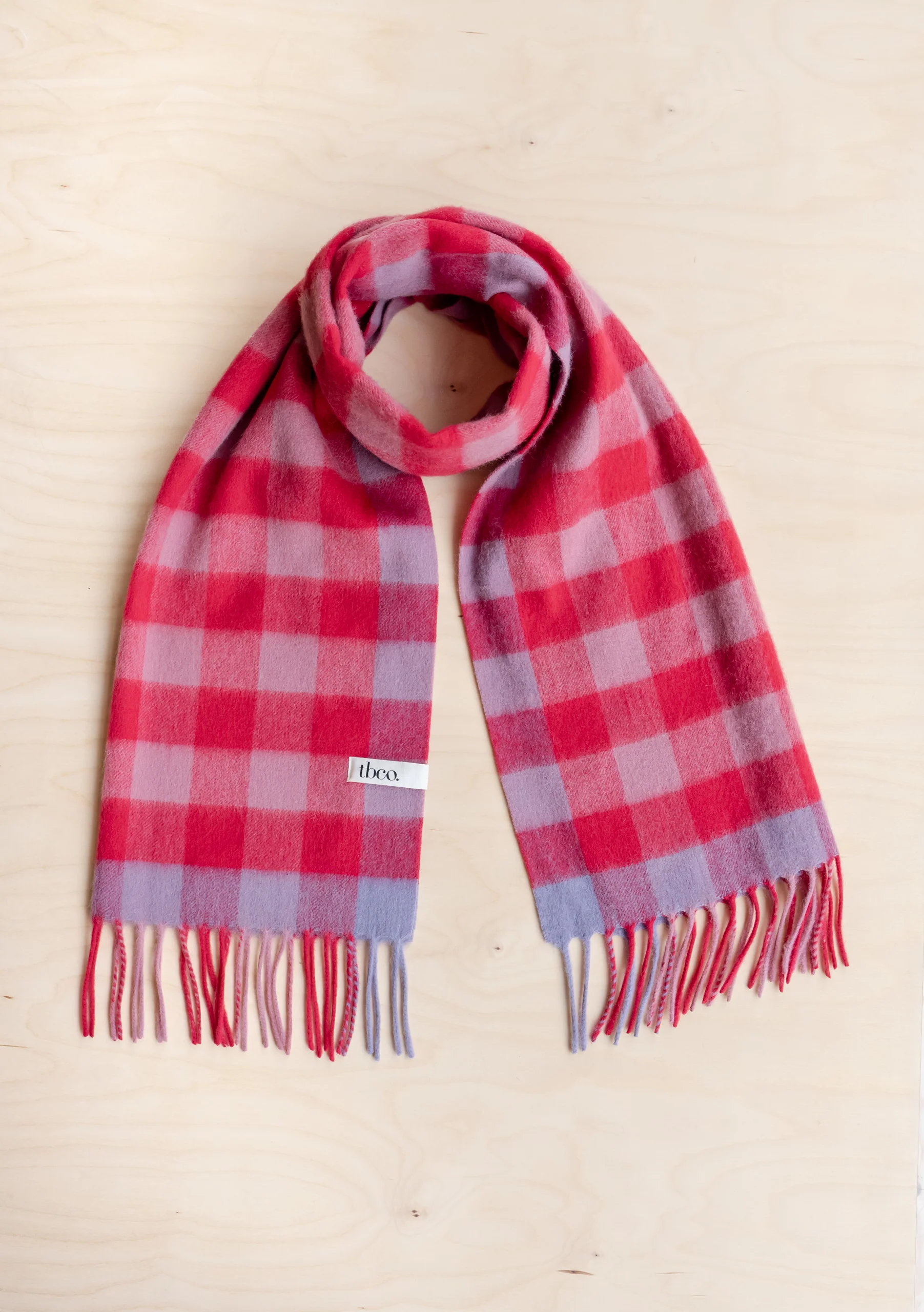 Lambswool Oversized Scarf in Rose Gingham - Image 2