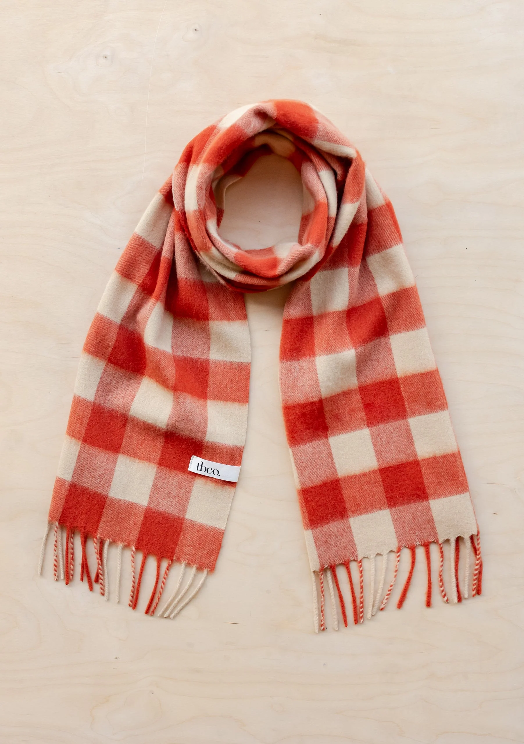 Lambswool Scarf in Orange Gingham - Image 2