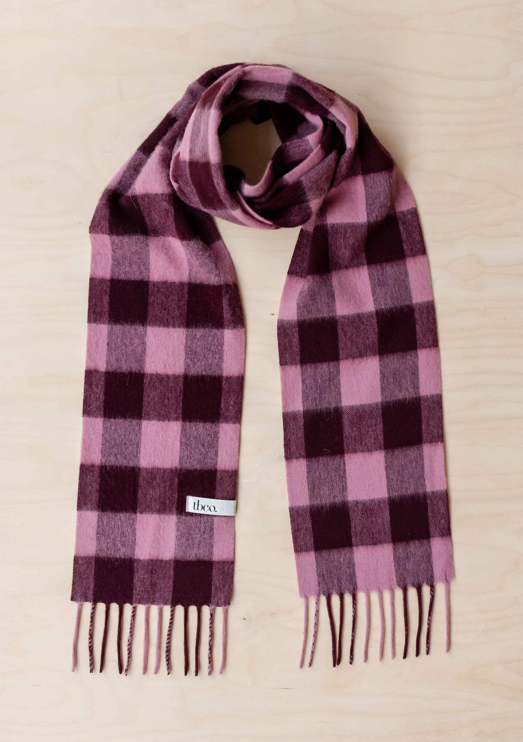 Lambswool Skinny Scarf in Berry Gingham - Image 2