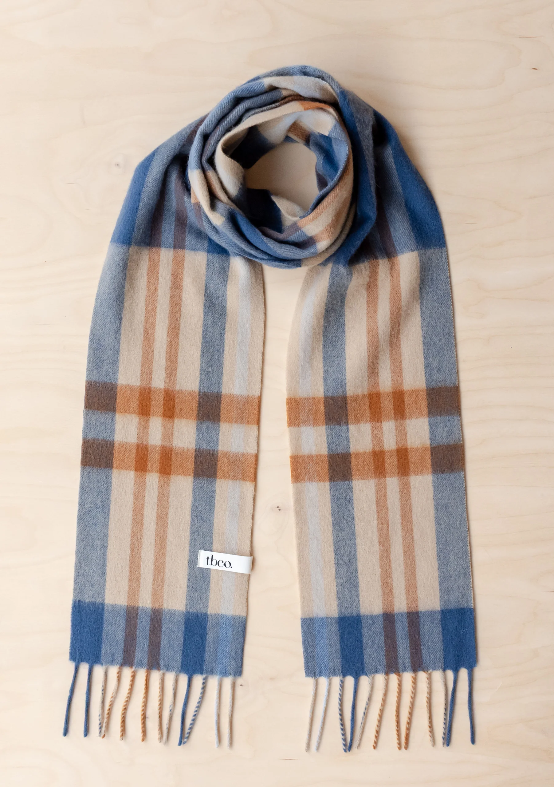 Lambswool Skinny Scarf in Camel Modern Tartan - Image 4
