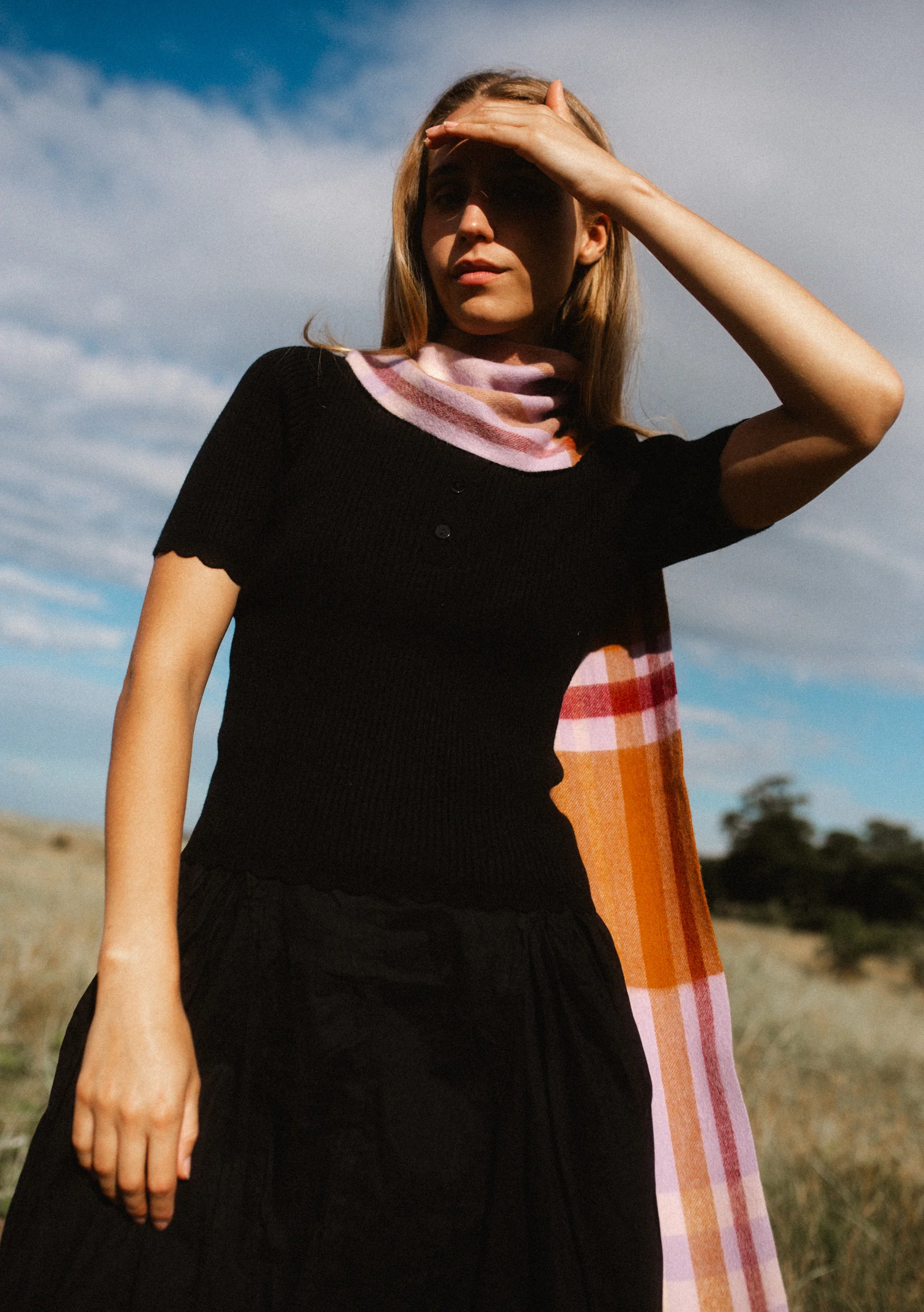 Lambswool Skinny Scarf in Lilac Modern Tartan - Image 2