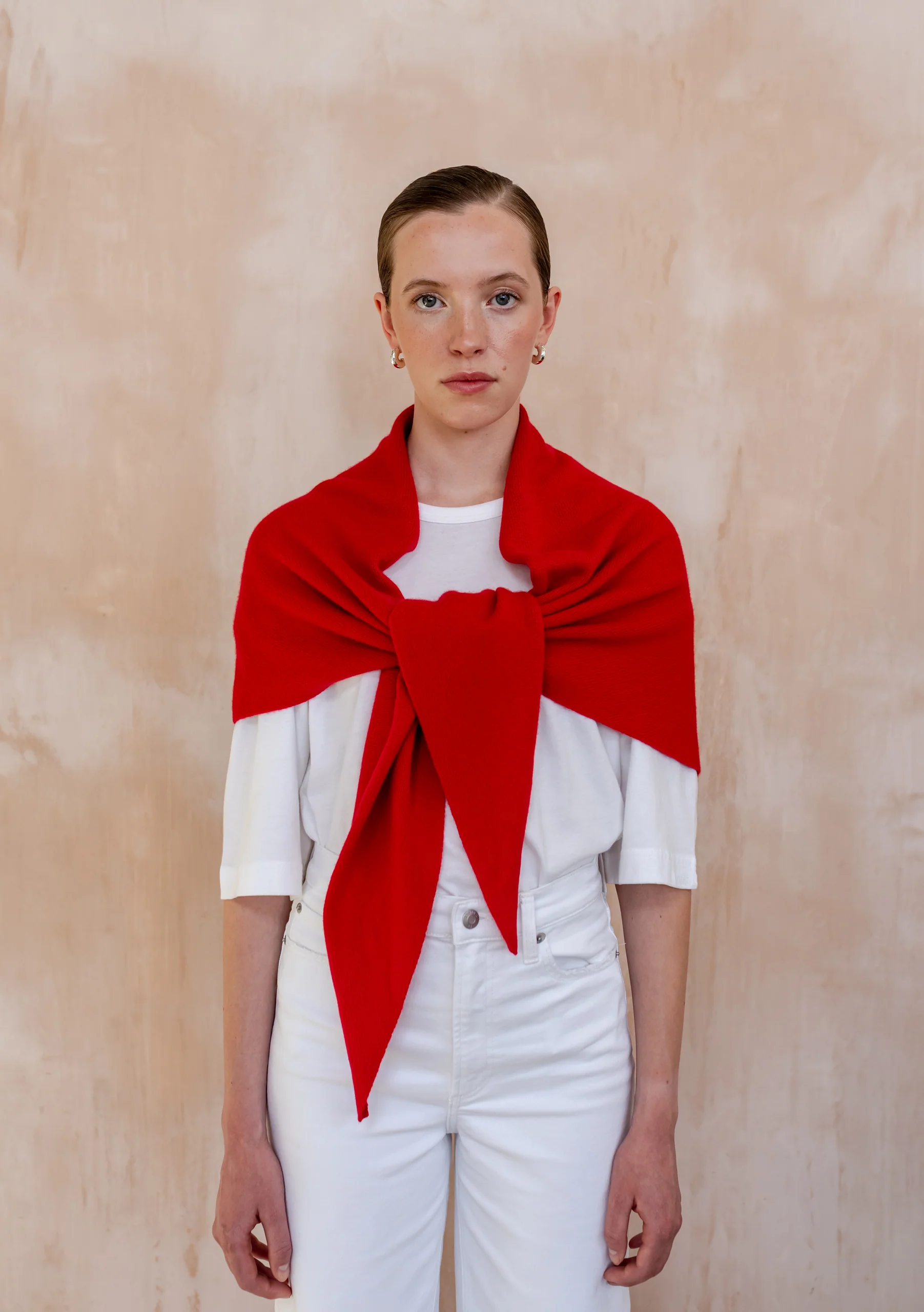 Large Merino Triangle Scarf in Red - Image 3
