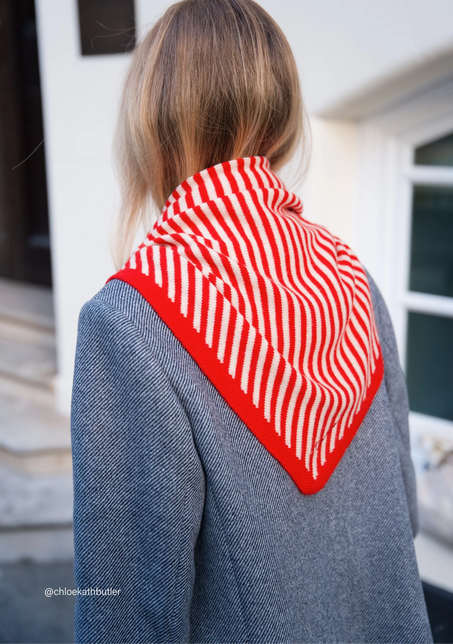 Large Merino Triangle Scarf in Red Stripe - Image 3