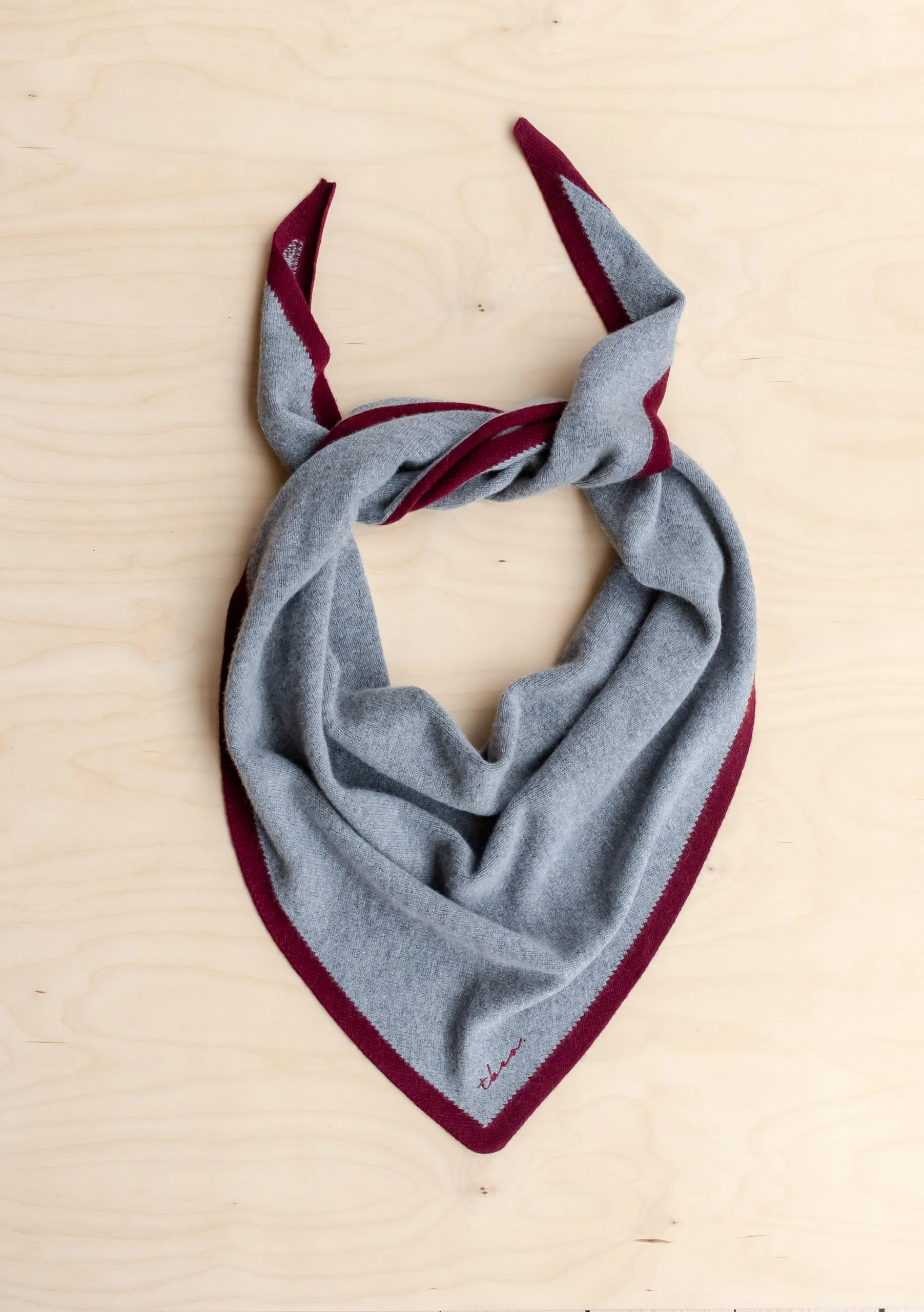 Large Merino Wool Triangle Scarf in Charcoal & Burgundy - Image 4