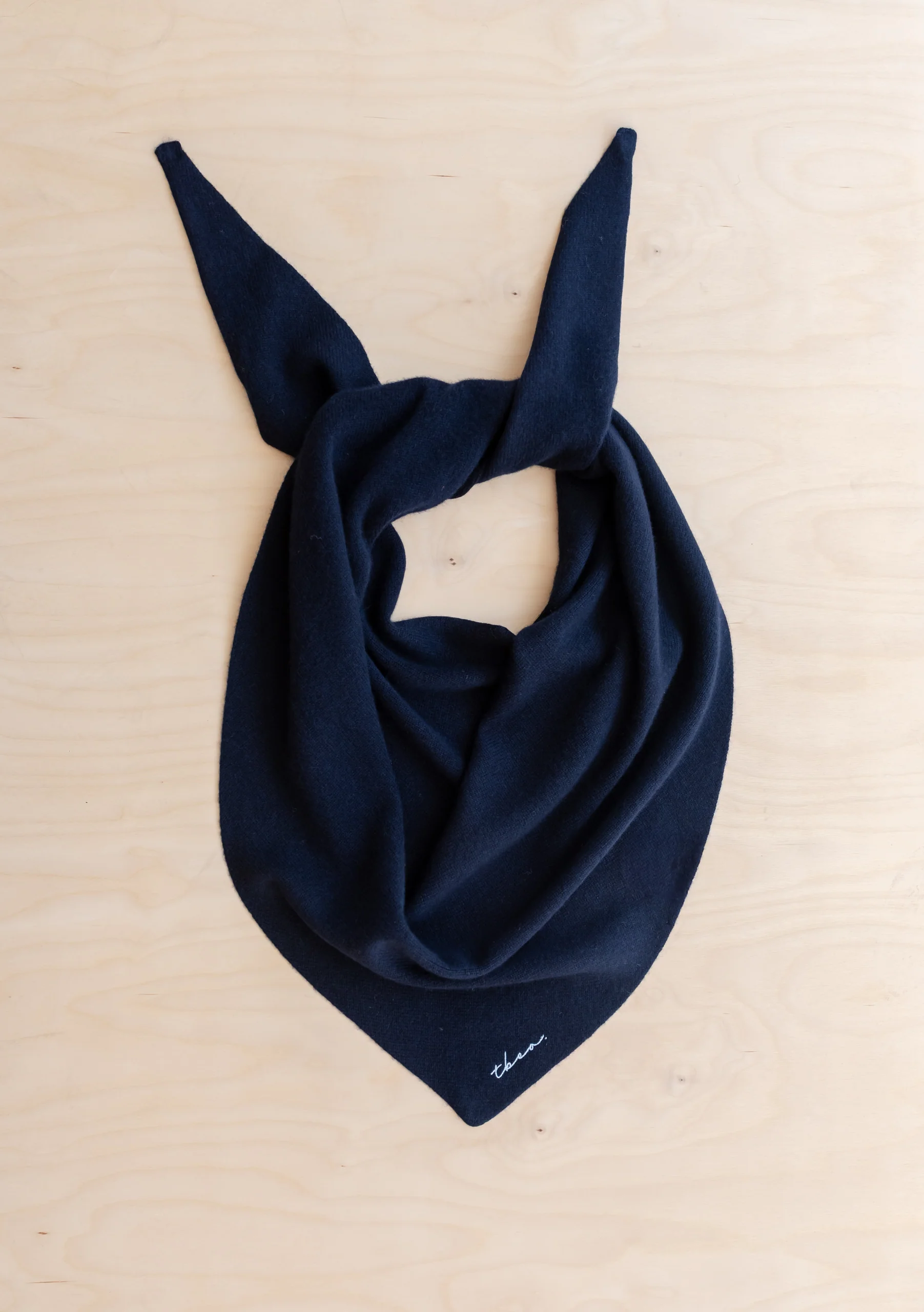 Large Merino Wool Triangle Scarf in Navy - Image 2