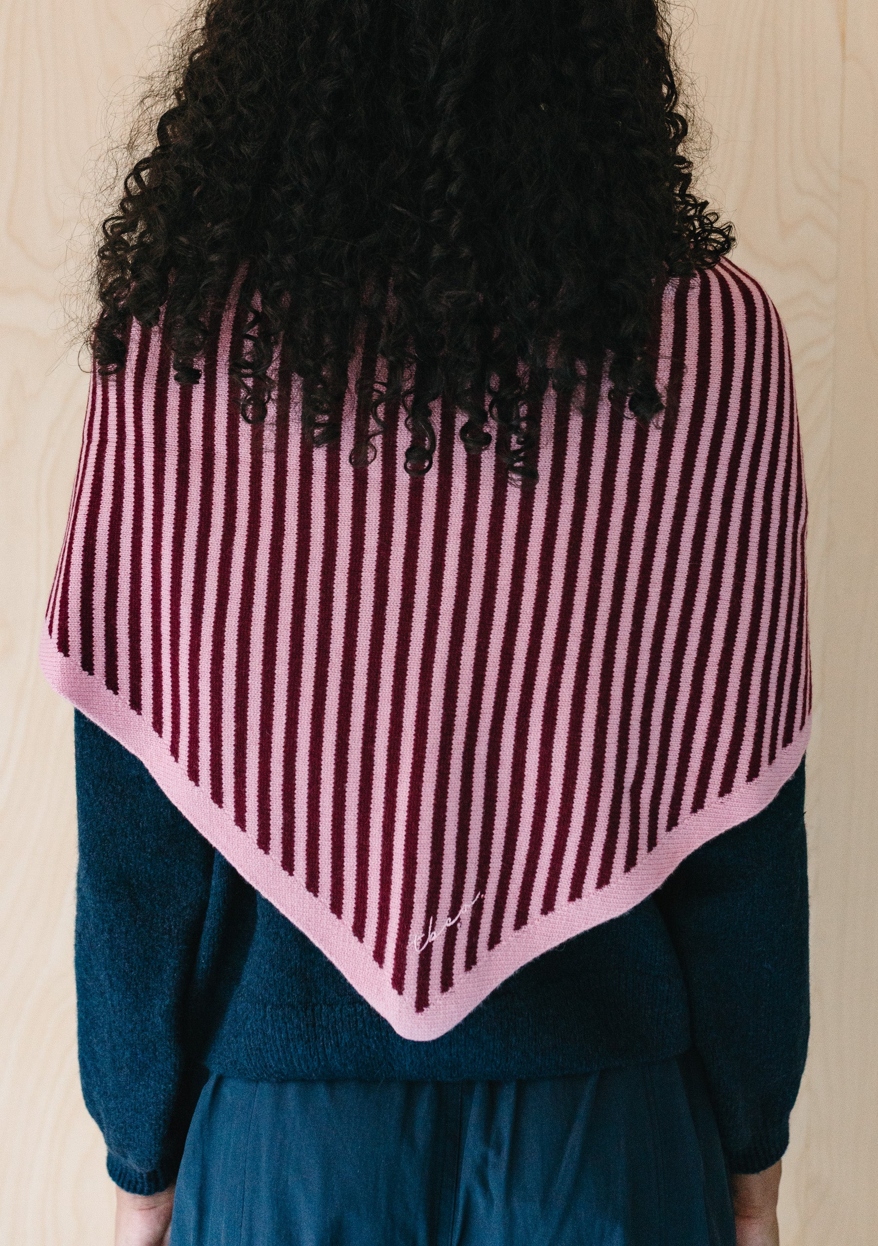 Large Merino Triangle Scarf in Pink Stripe - Image 3
