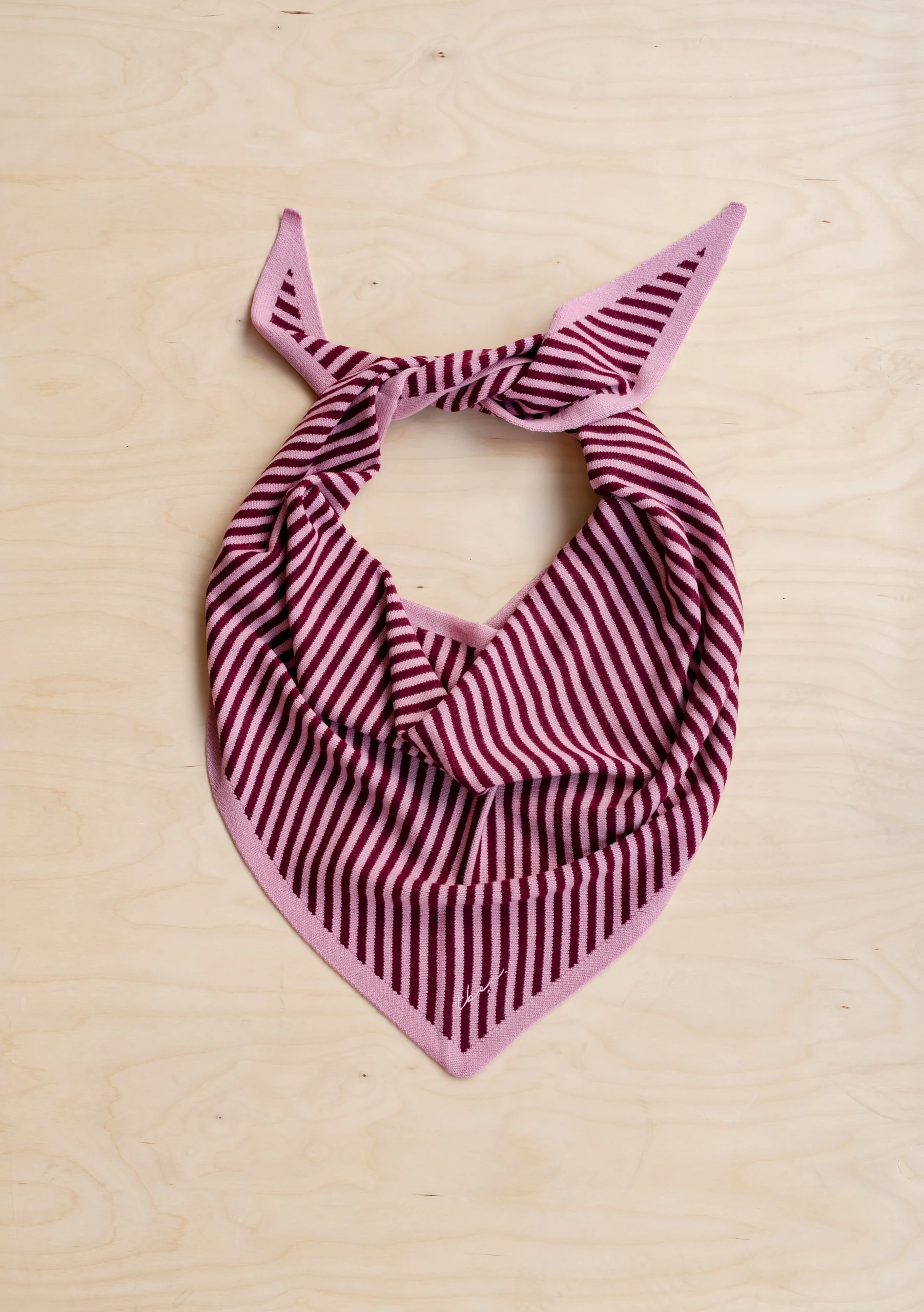Large Merino Triangle Scarf in Pink Stripe - Image 4