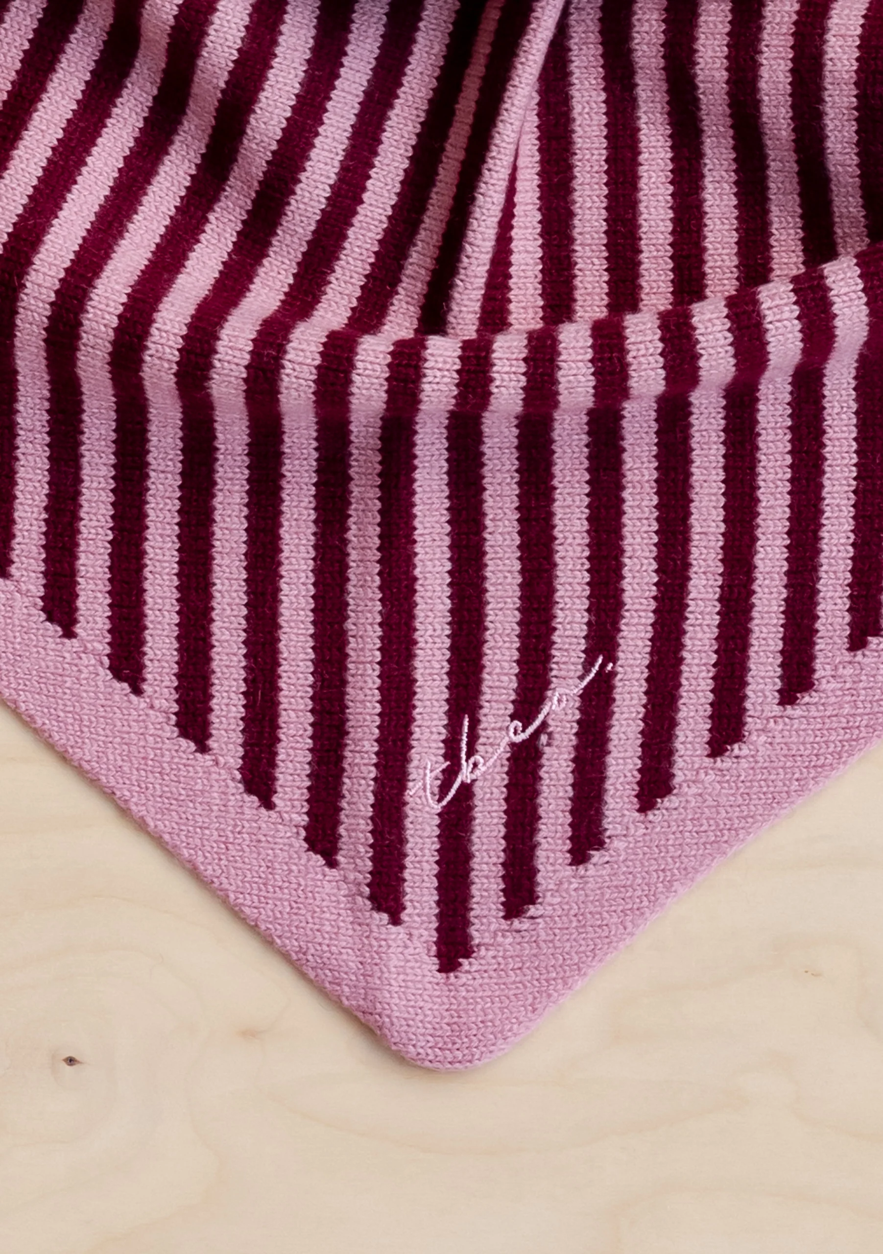 Large Merino Triangle Scarf in Pink Stripe - Image 5