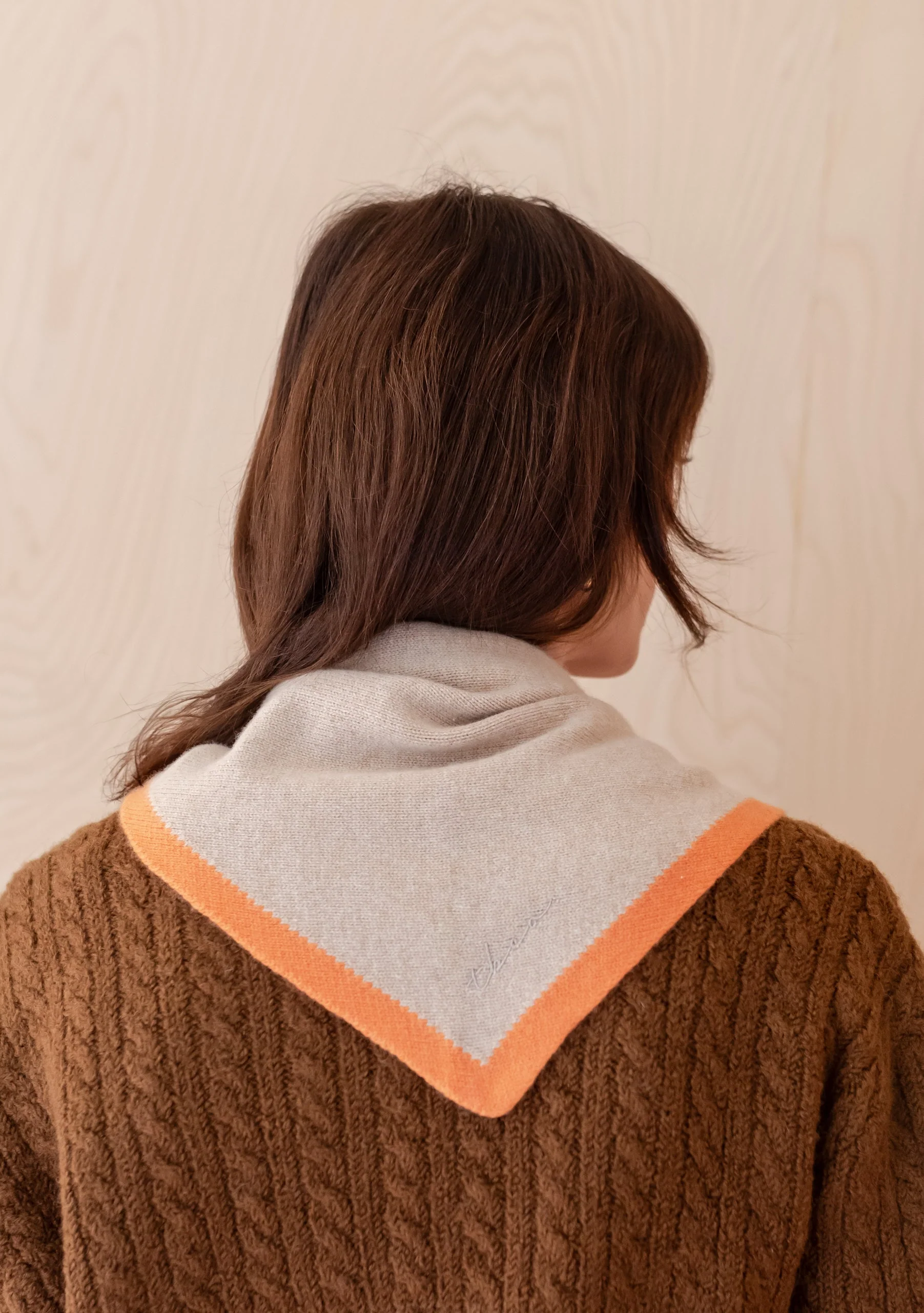 Merino Triangle Scarf in Camel & Apricot - Image 4