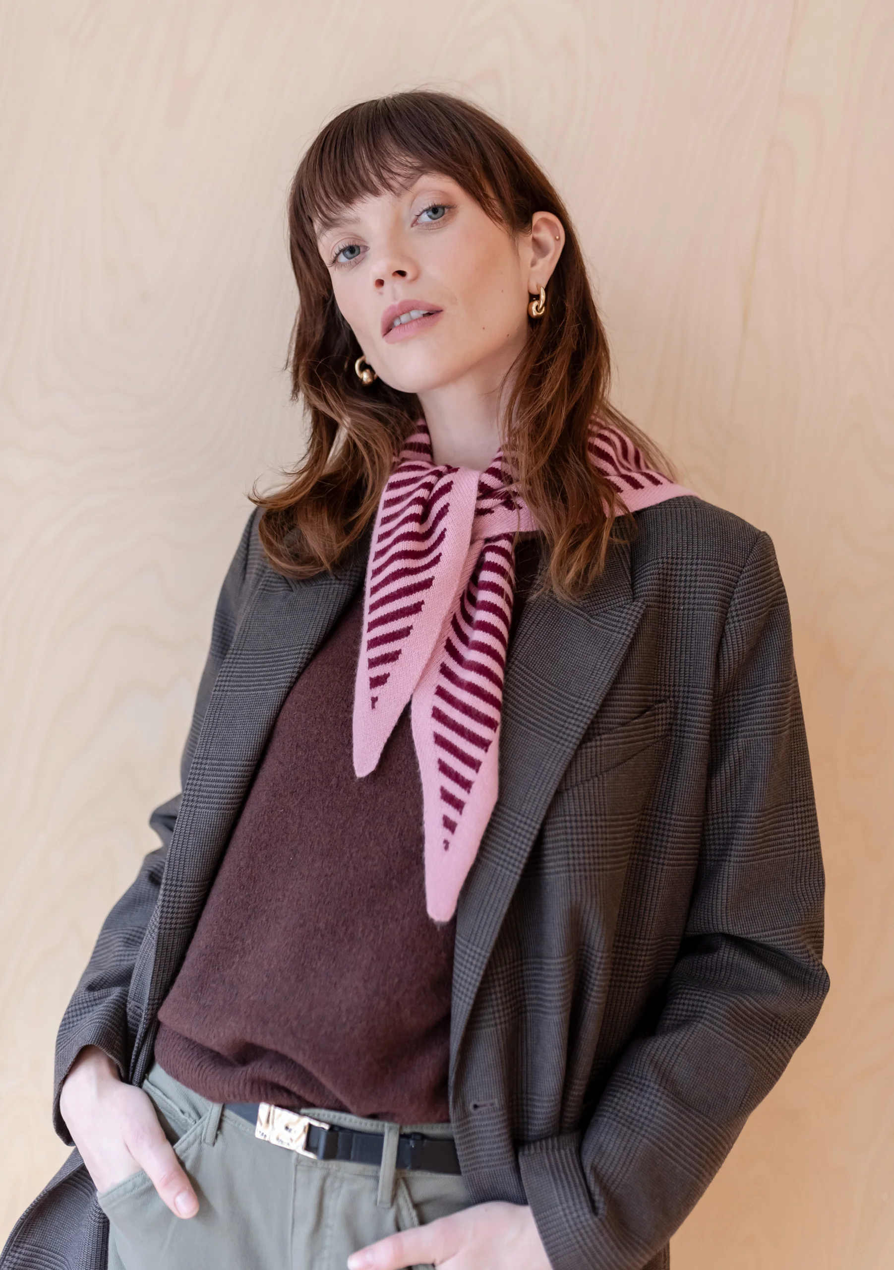 Merino Triangle Scarf in Pink Stripe - Image 3