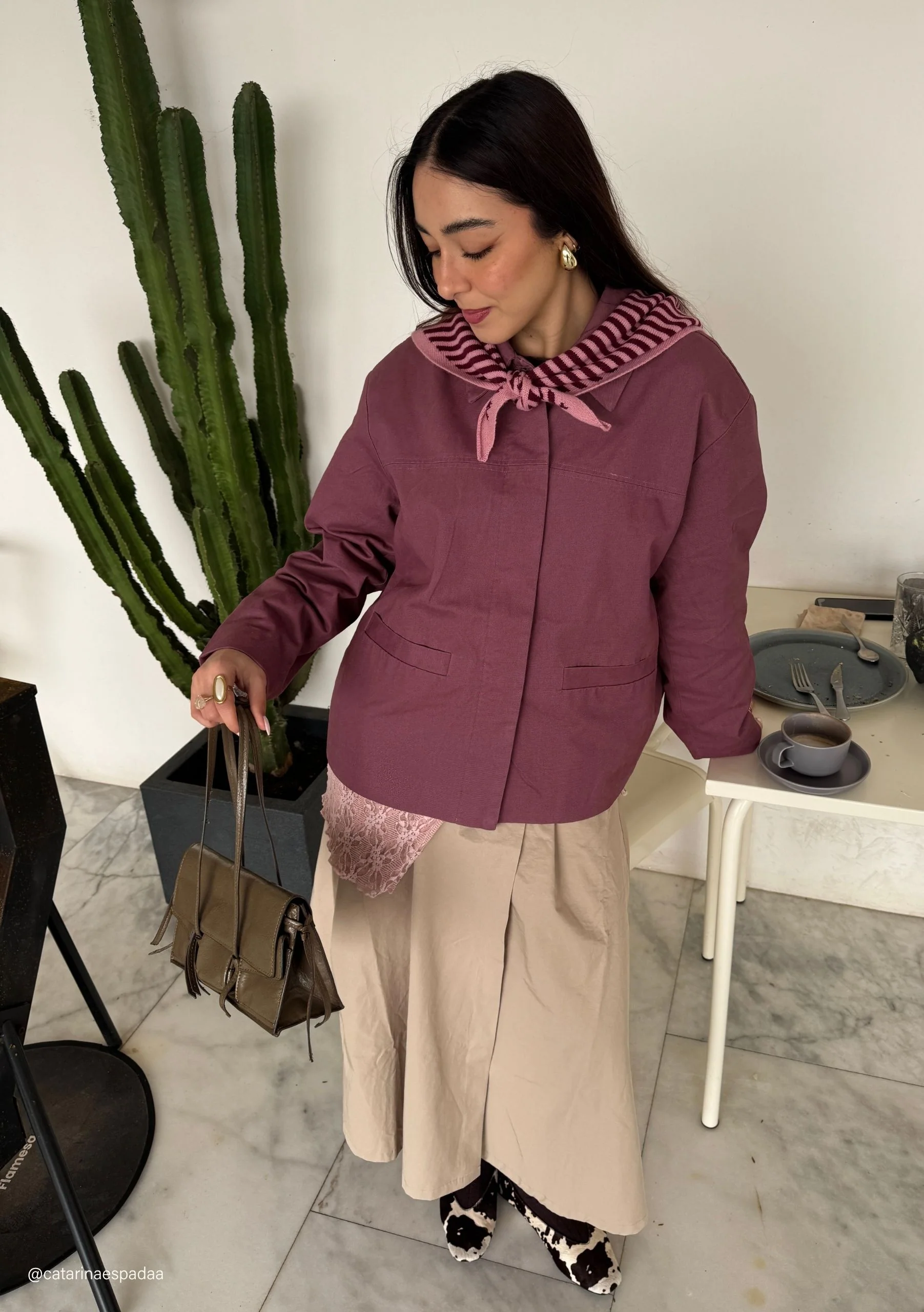 Merino Triangle Scarf in Pink Stripe - Image 4