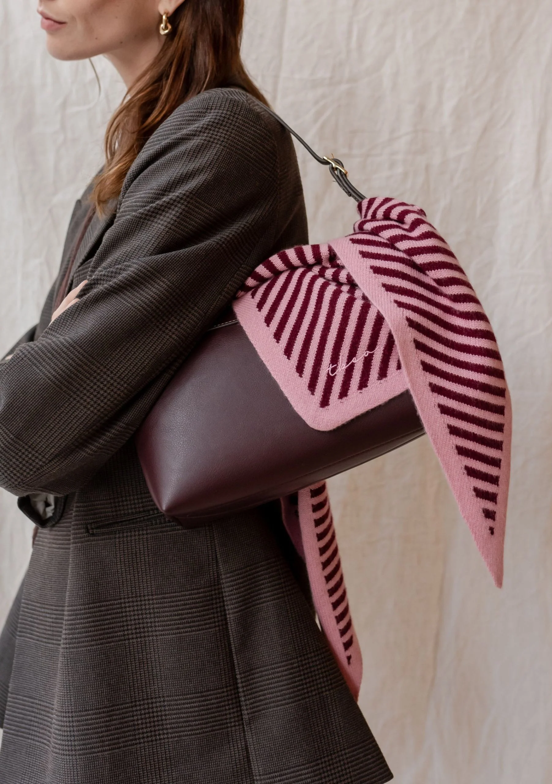 Merino Triangle Scarf in Pink Stripe - Image 5