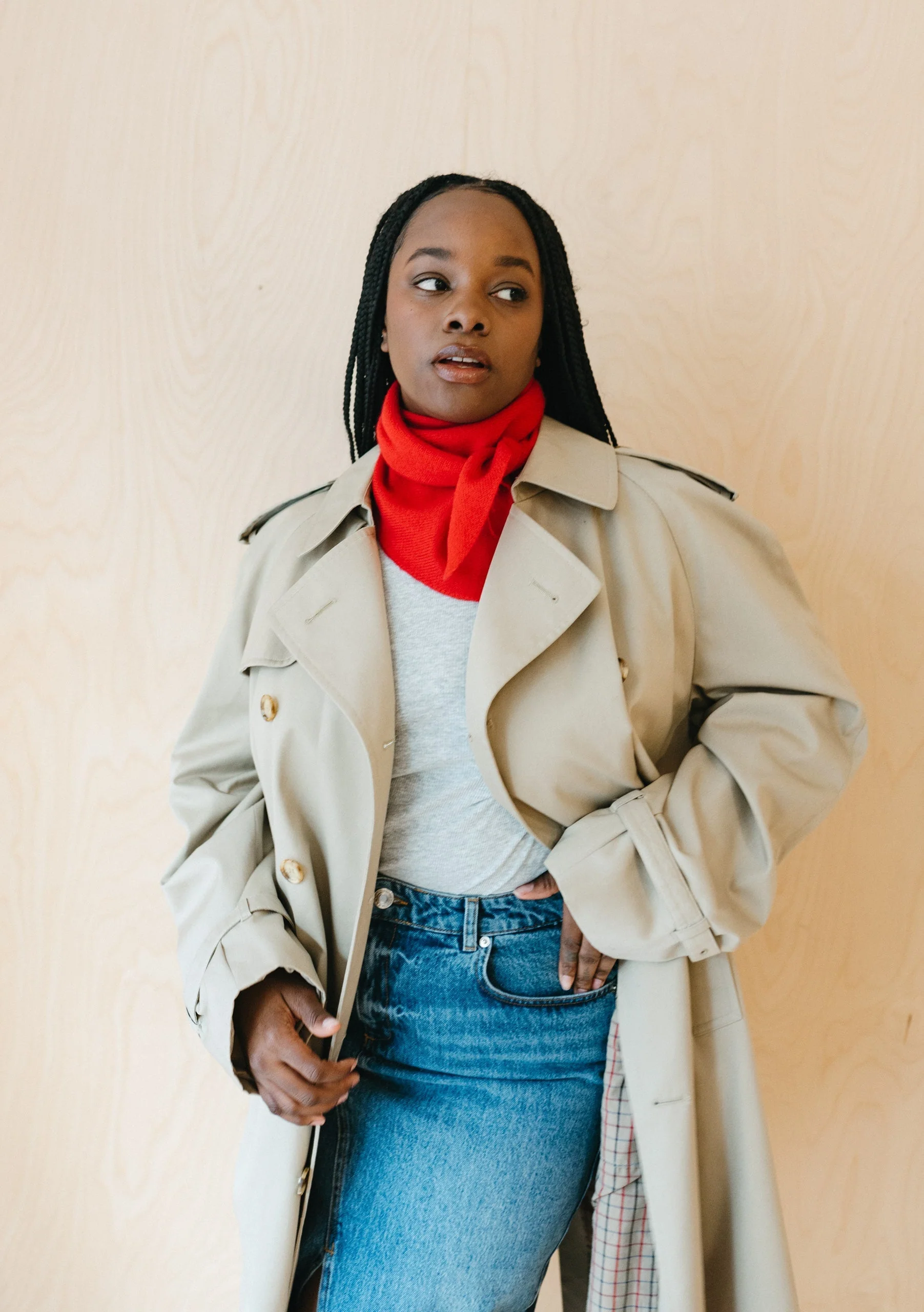 Merino Triangle Scarf in Red - Image 3