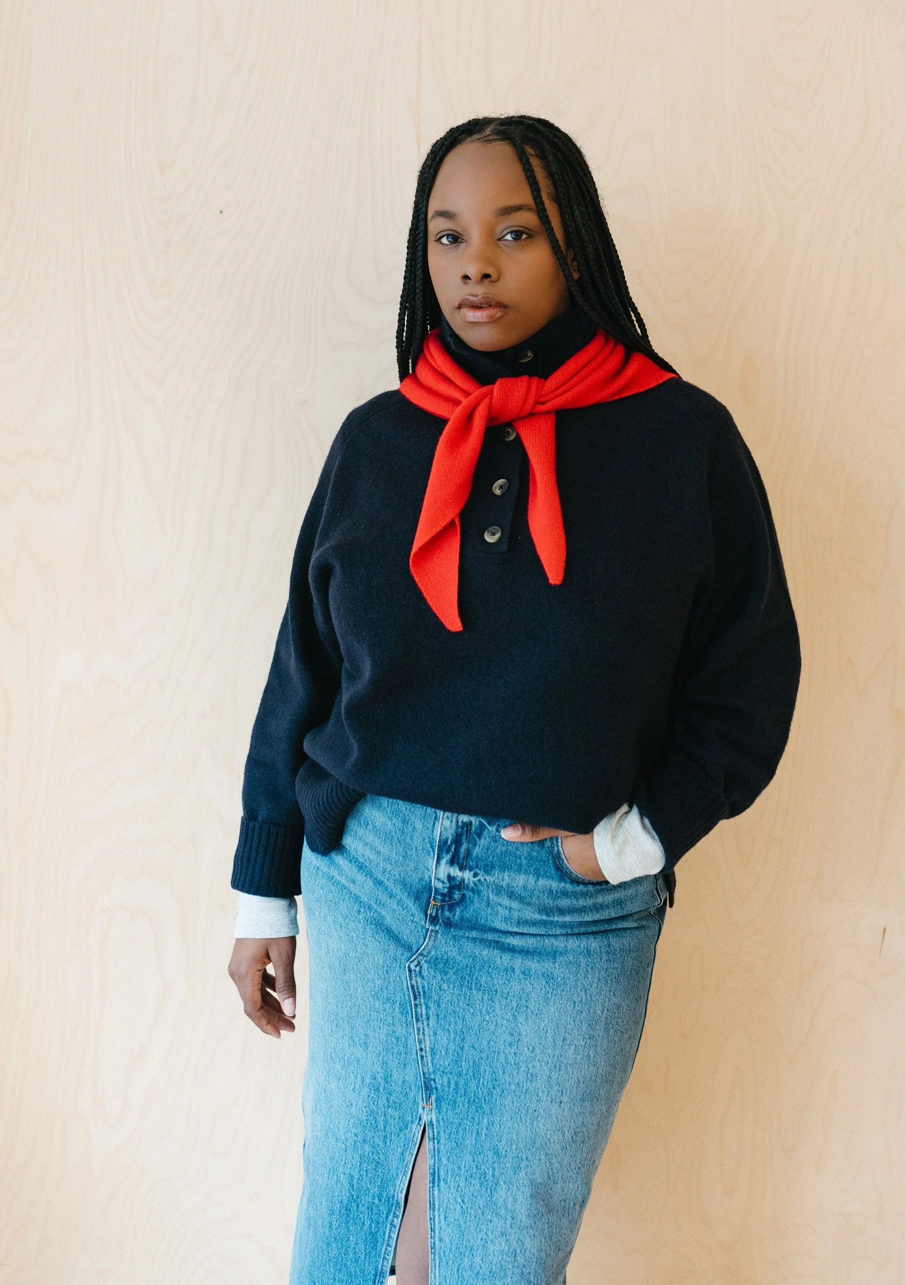 Merino Triangle Scarf in Red - Image 5