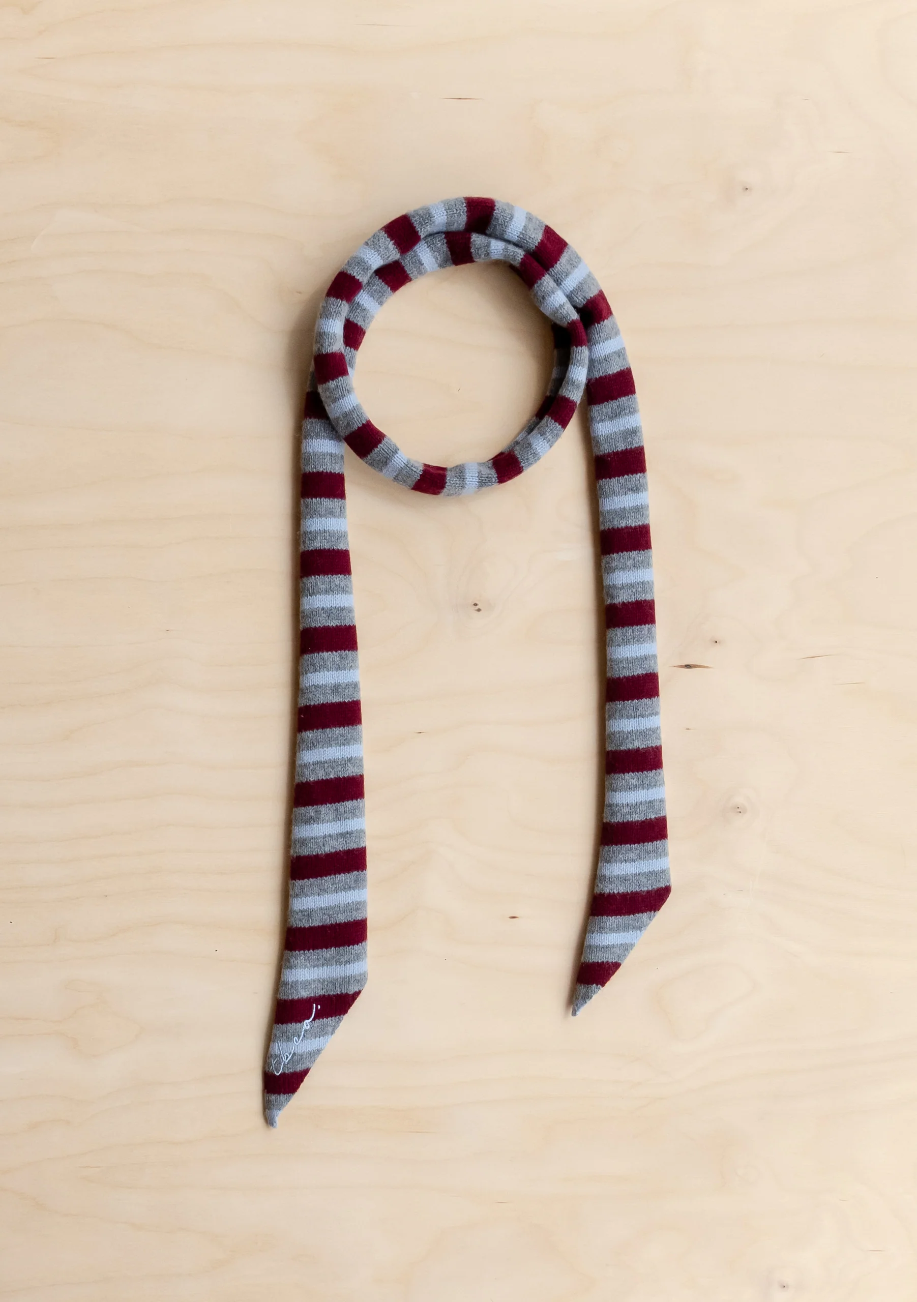 Merino Wool Neck Tie in Burgundy Stripe - Image 3