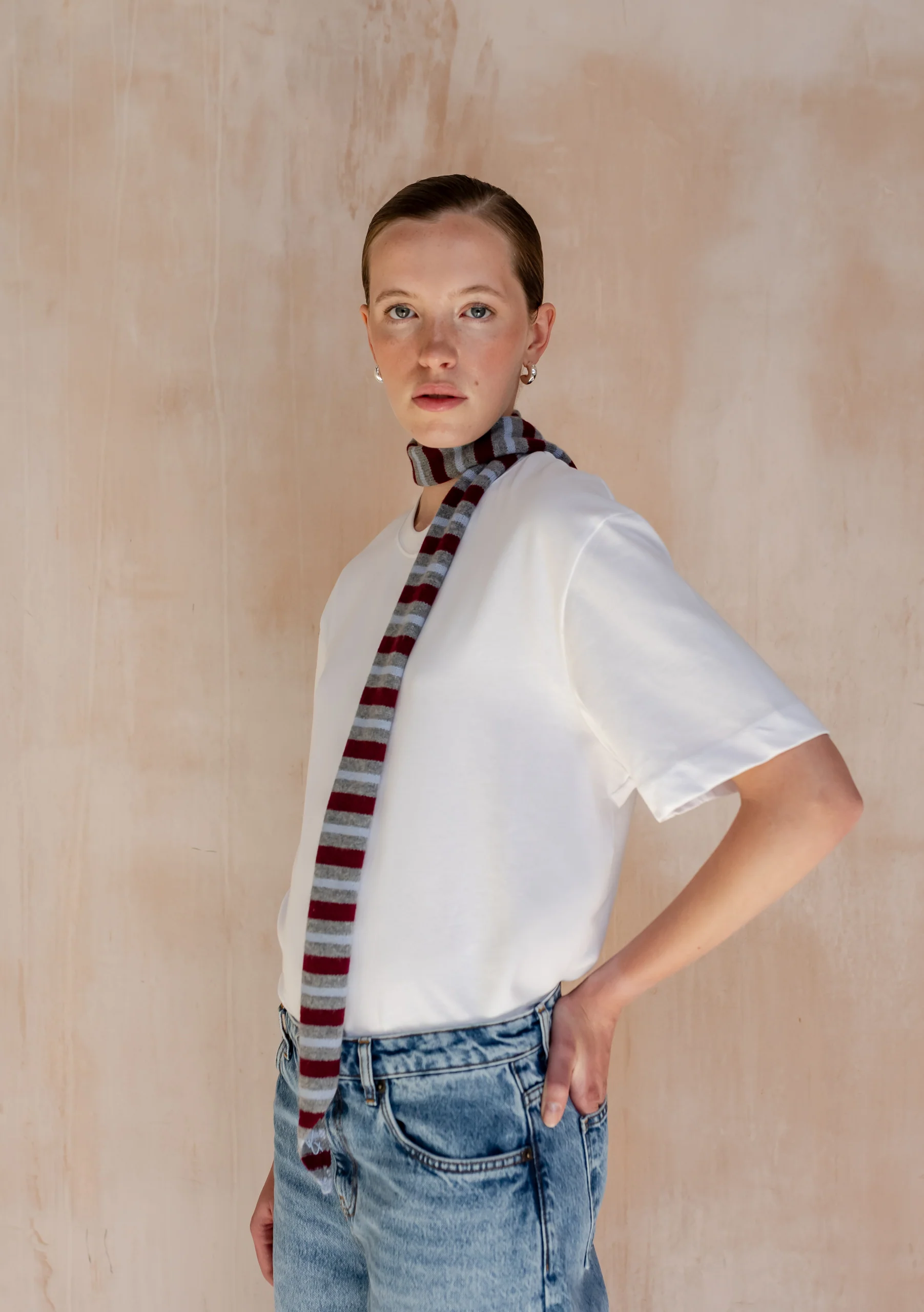 Merino Wool Neck Tie in Burgundy Stripe - Image 4
