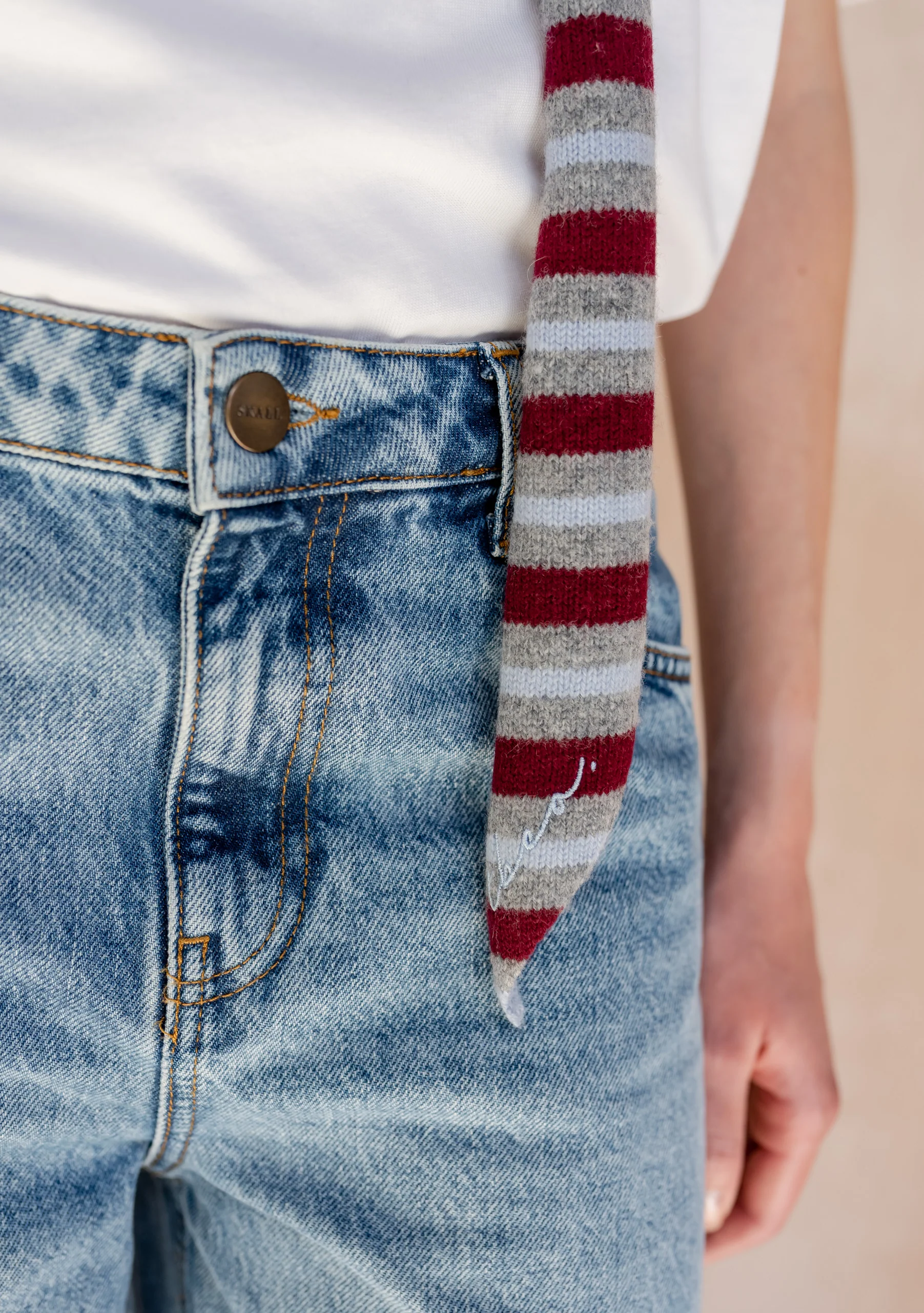 Merino Wool Neck Tie in Burgundy Stripe - Image 5