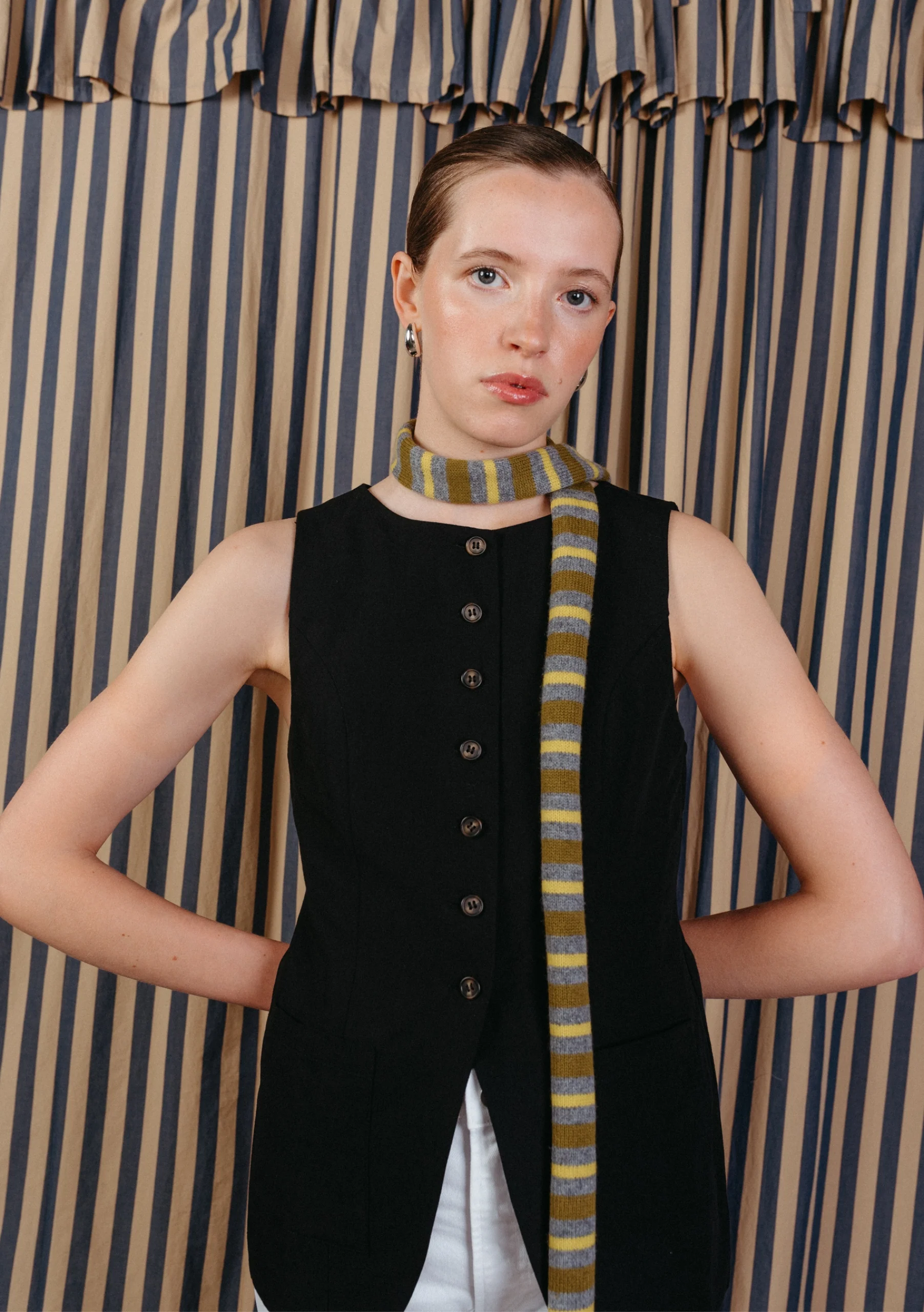 Merino Wool Neck Tie in Green Stripe