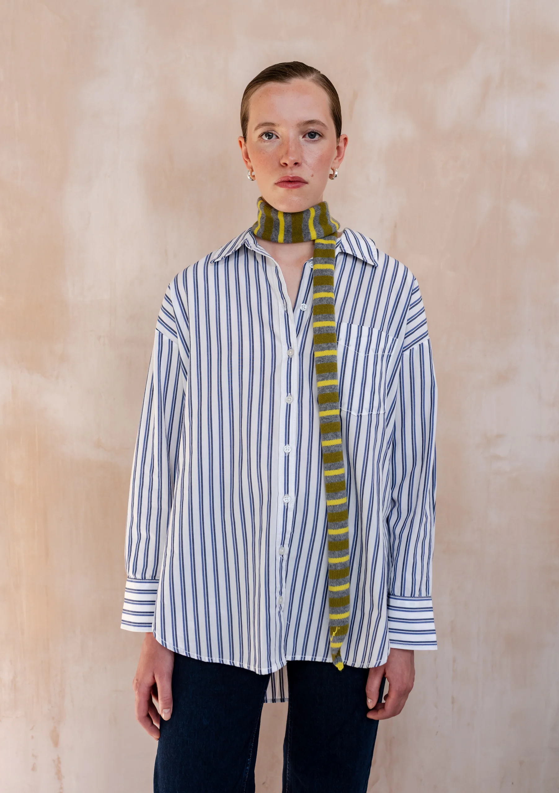 Merino Wool Neck Tie in Green Stripe - Image 2