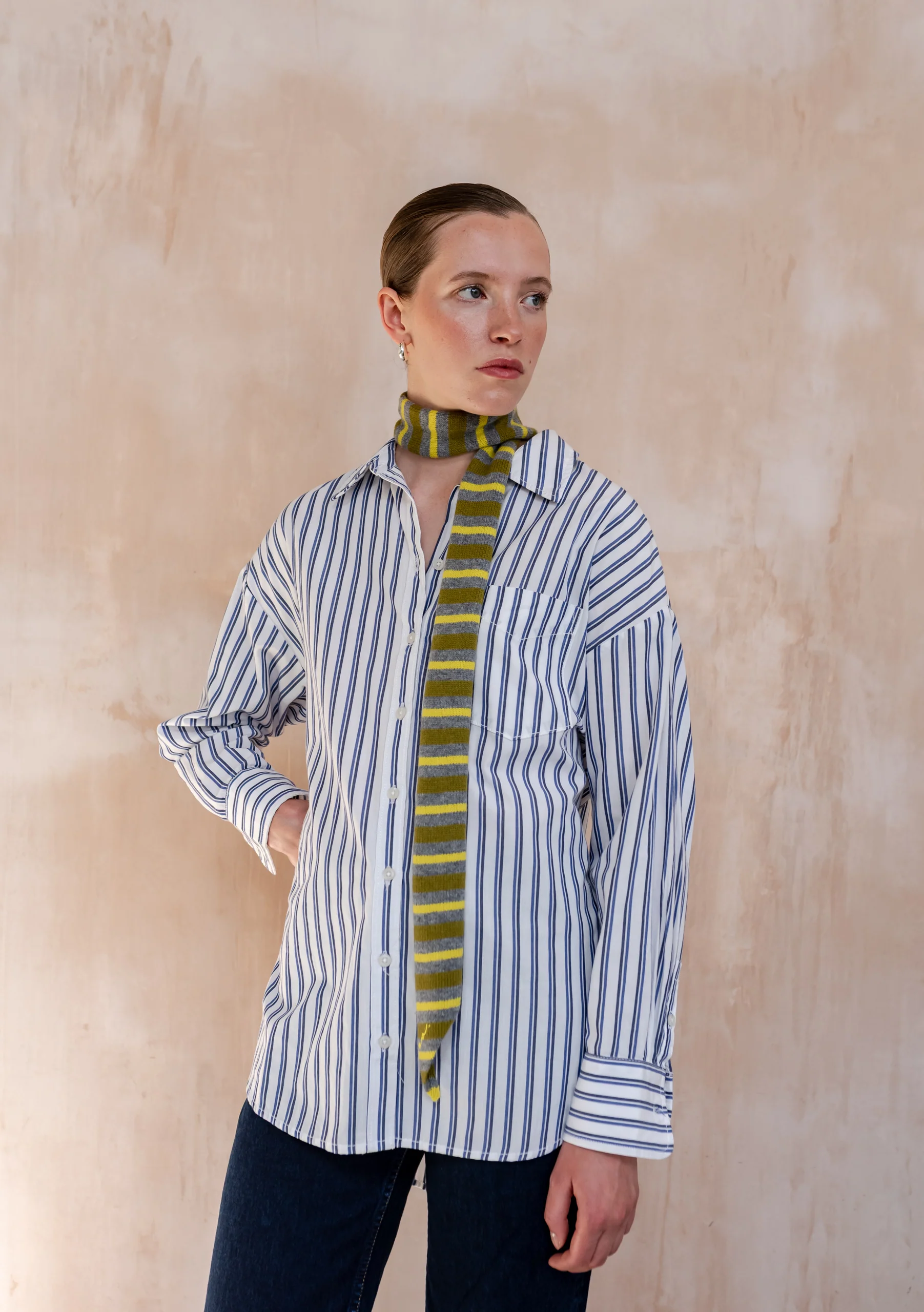 Merino Wool Neck Tie in Green Stripe - Image 4
