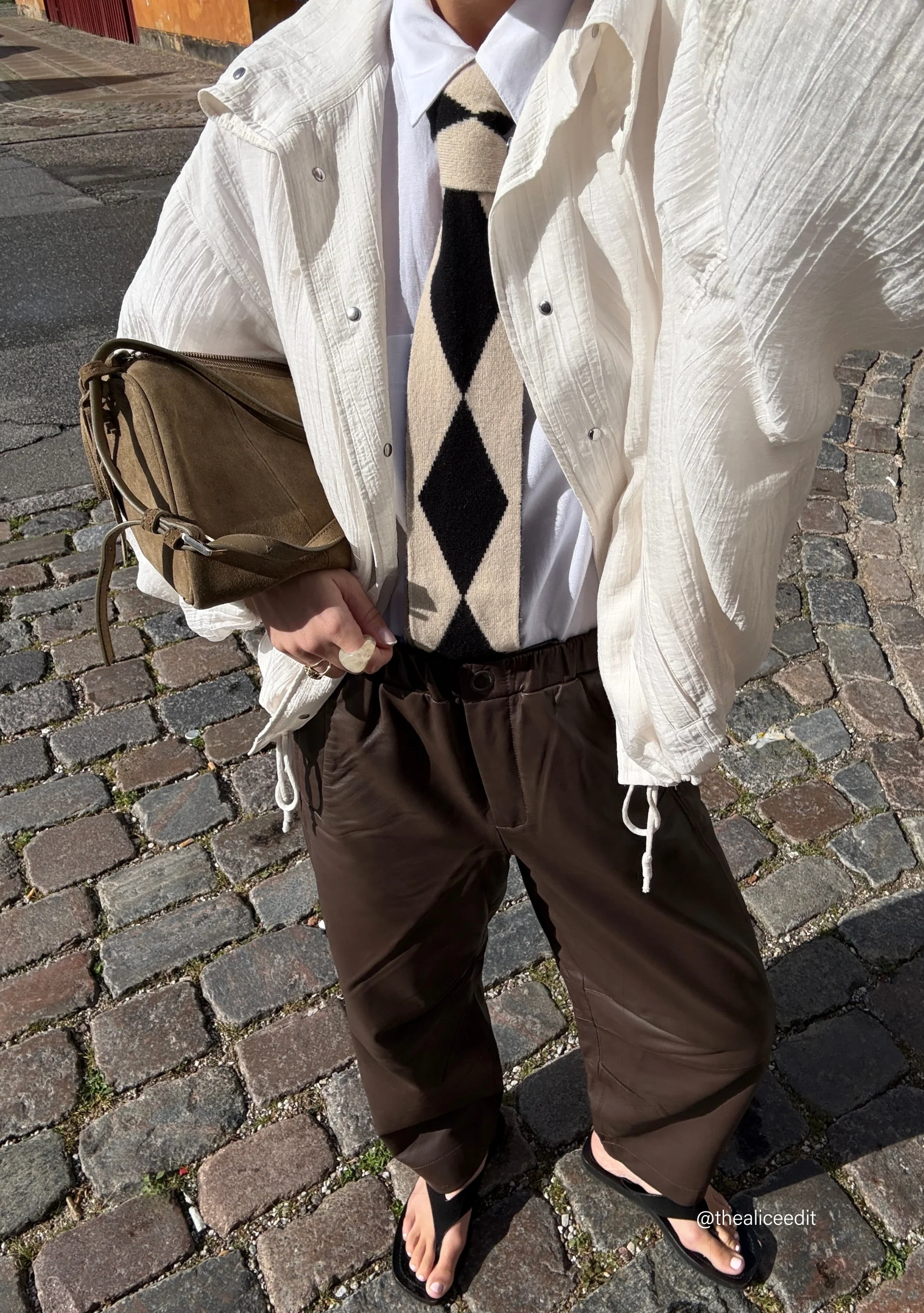 Merino Wool Skinny Scarf in Black Harlequin - Image 4