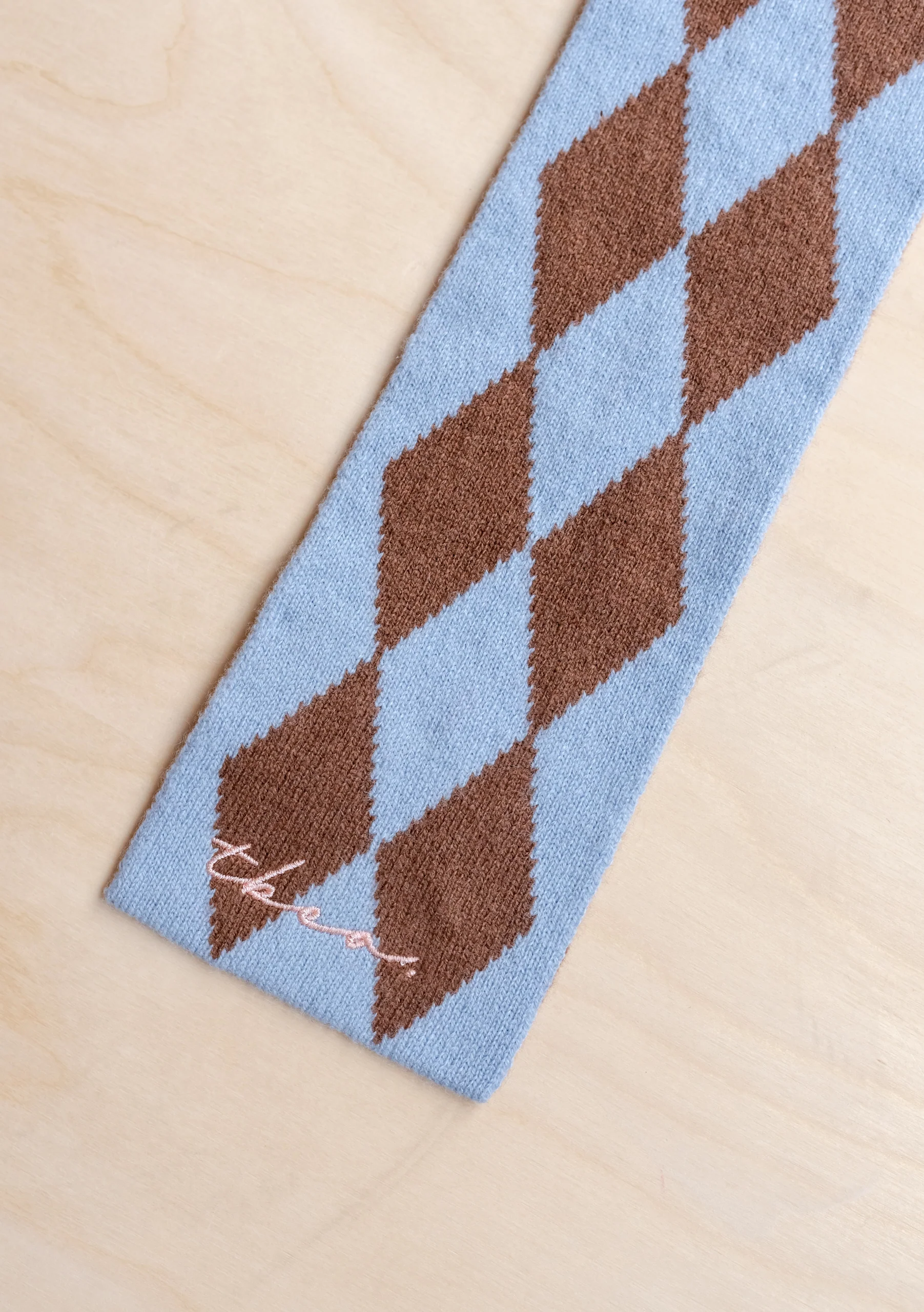 Merino Wool Skinny Scarf in Brown Harlequin - Image 4
