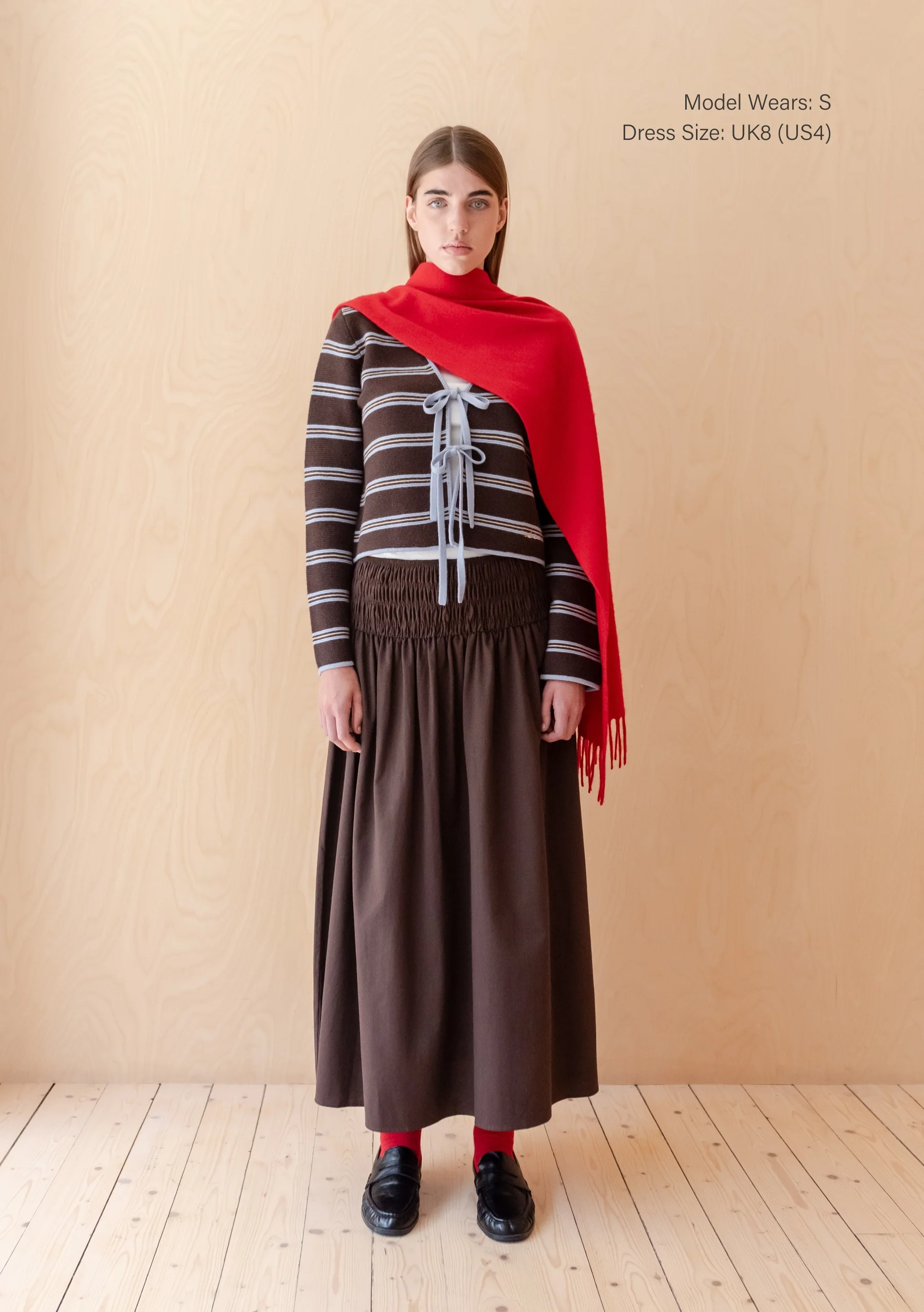 Merino Wool Tie Cardigan in Brown Stripe - Image 4
