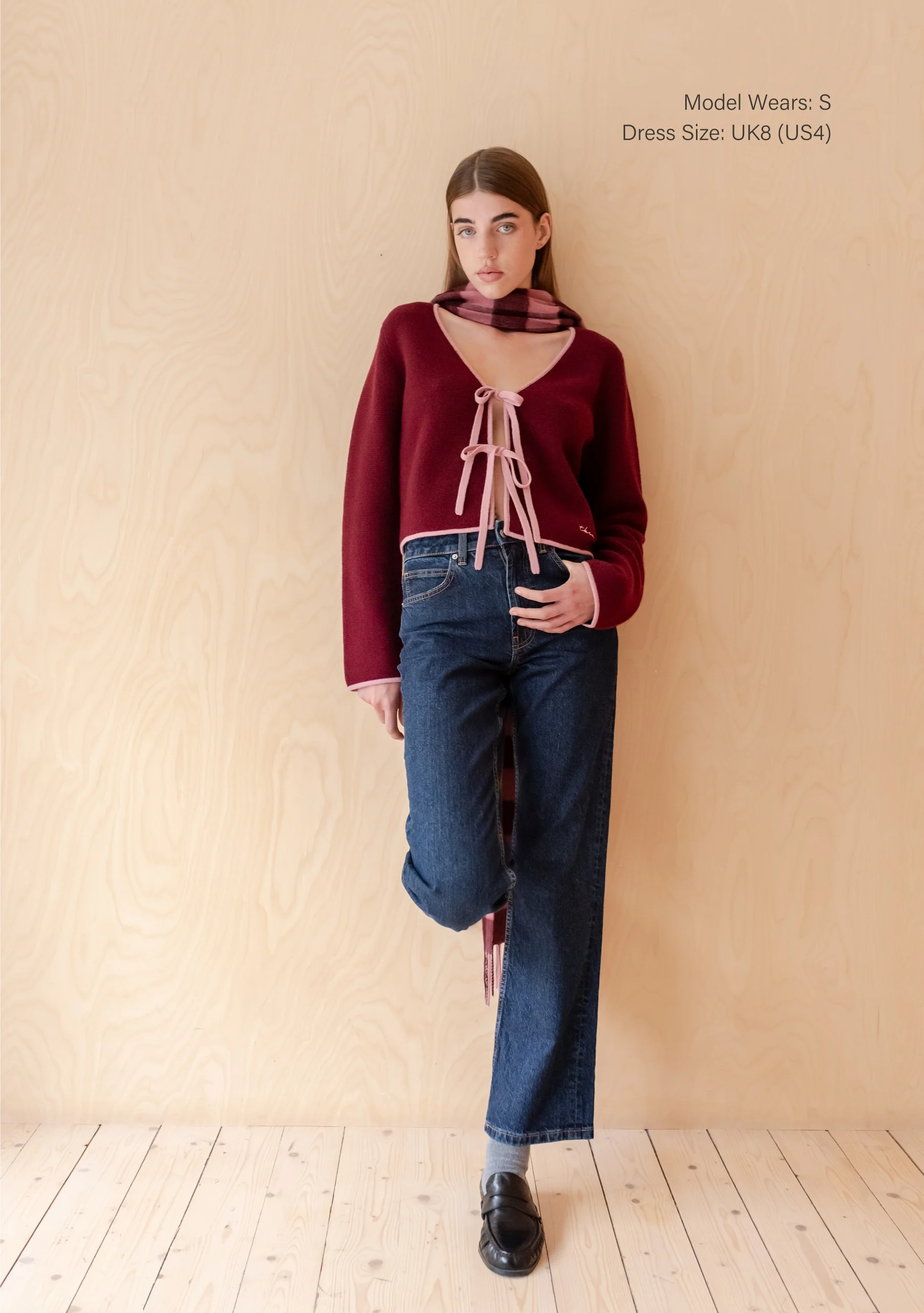 Merino Wool Tie Cardigan in Burgundy - Image 5