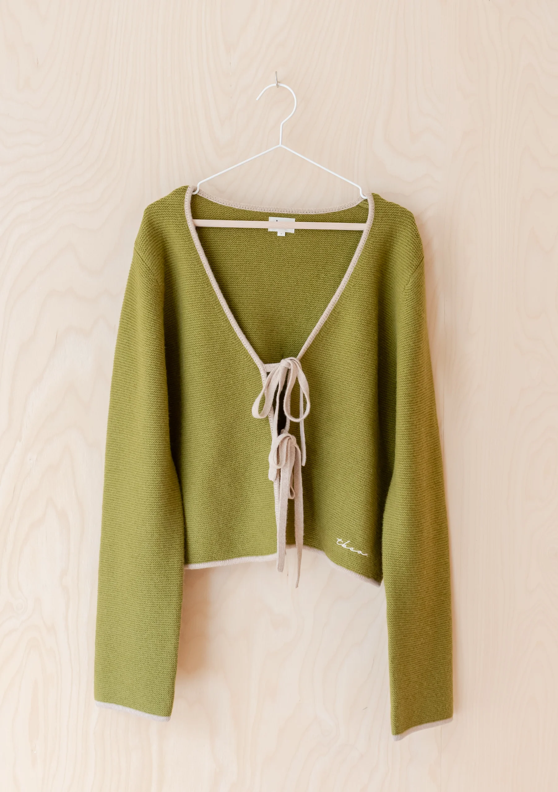 Merino Wool Tie Cardigan in Green - Image 4