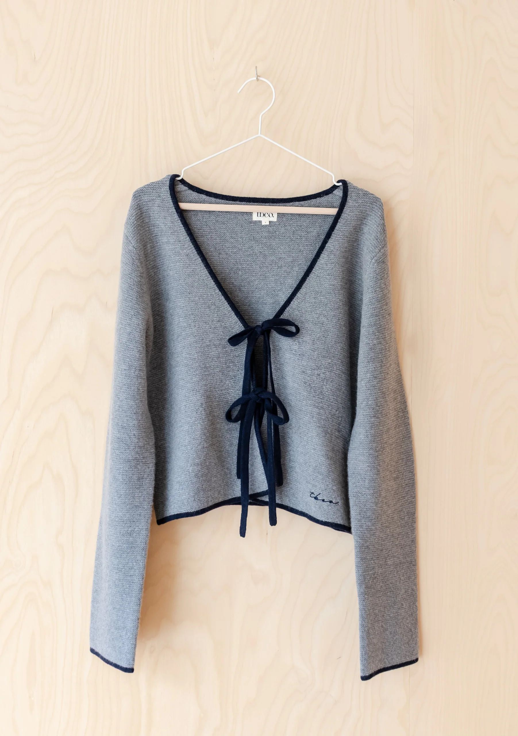 Merino Wool Tie Cardigan in Grey - Image 5
