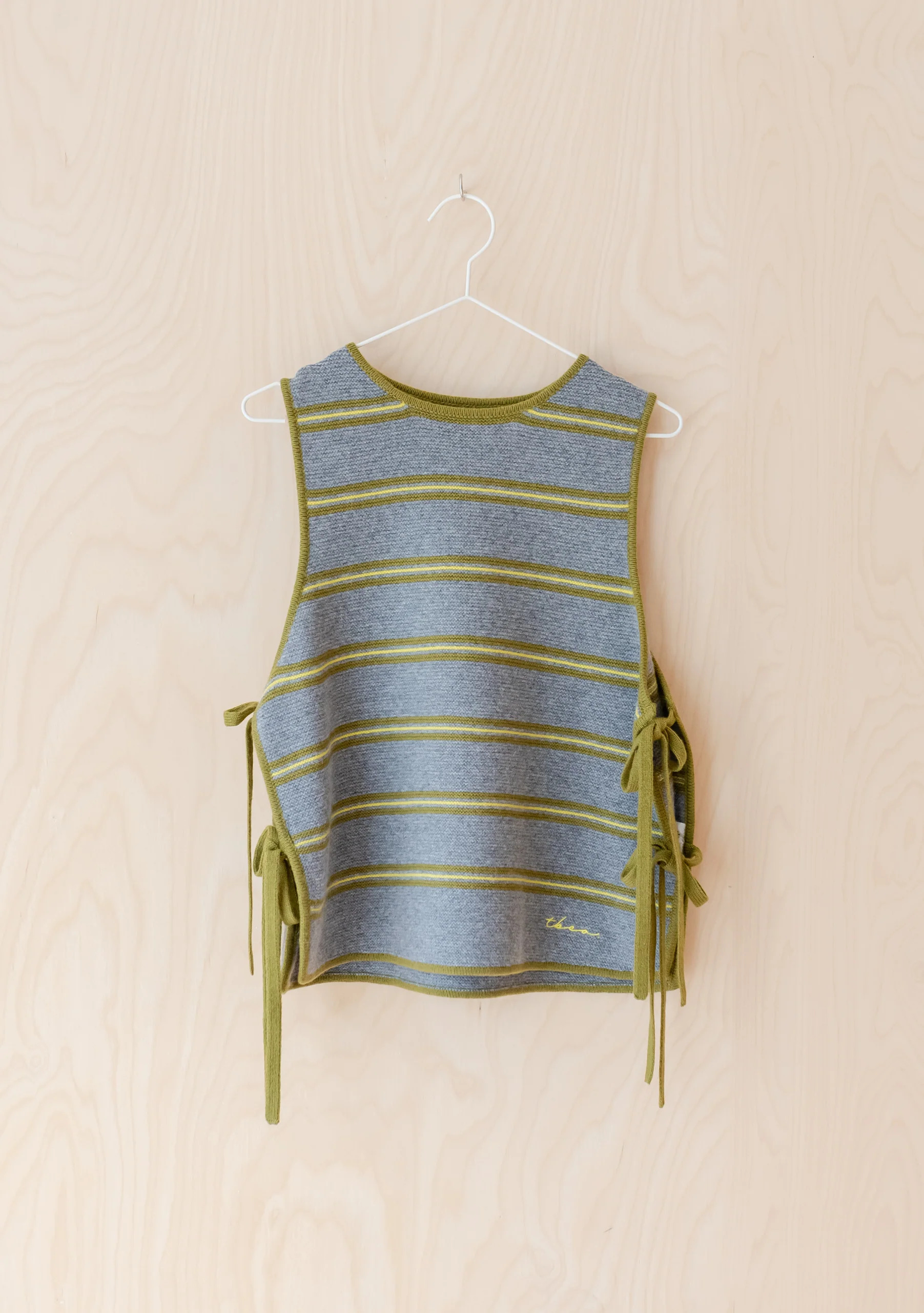 Merino Wool Tie Vest in Green Stripe - Image 5
