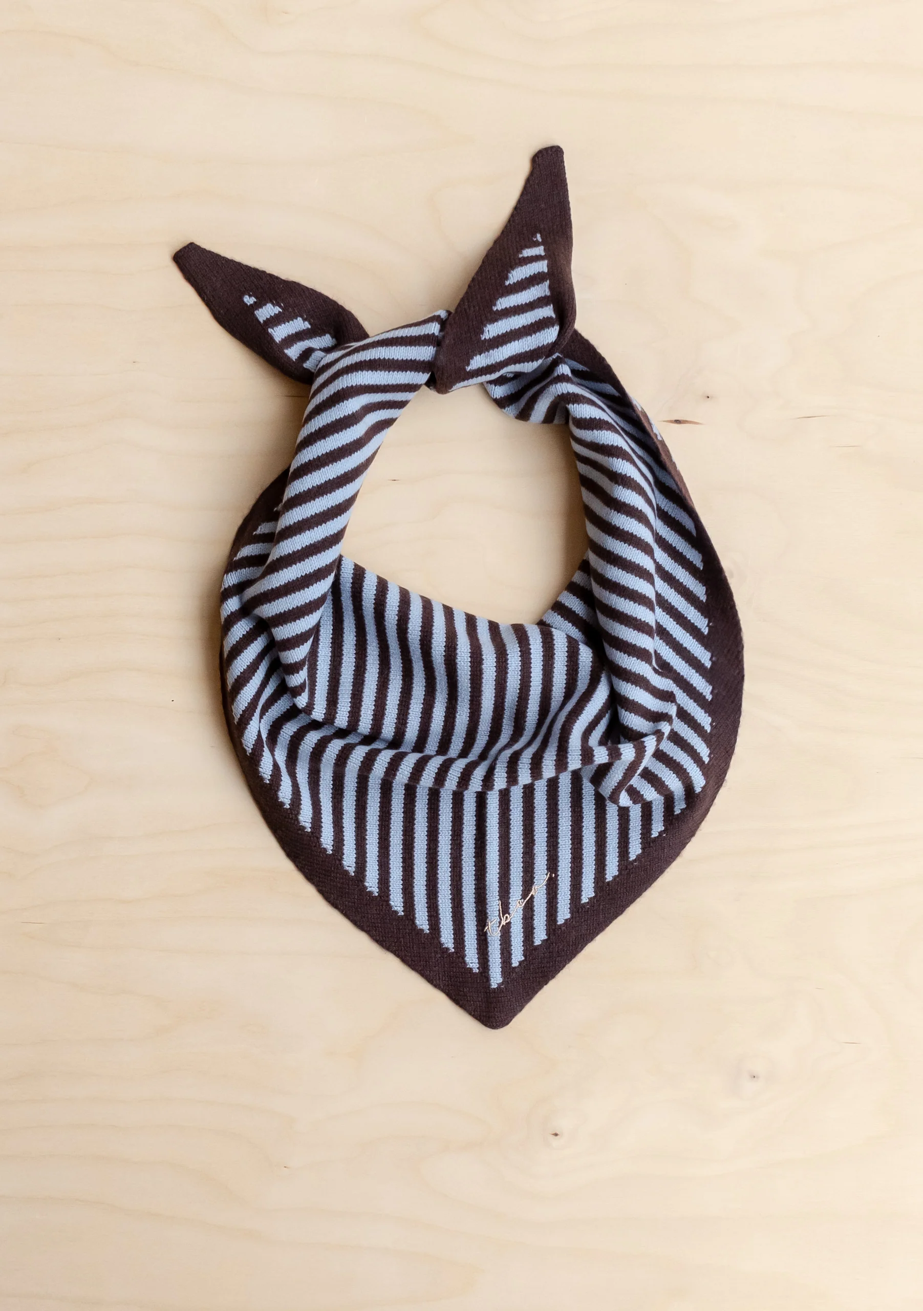 Merino Wool Triangle Scarf in Blue & Brown Stripe - Image 6