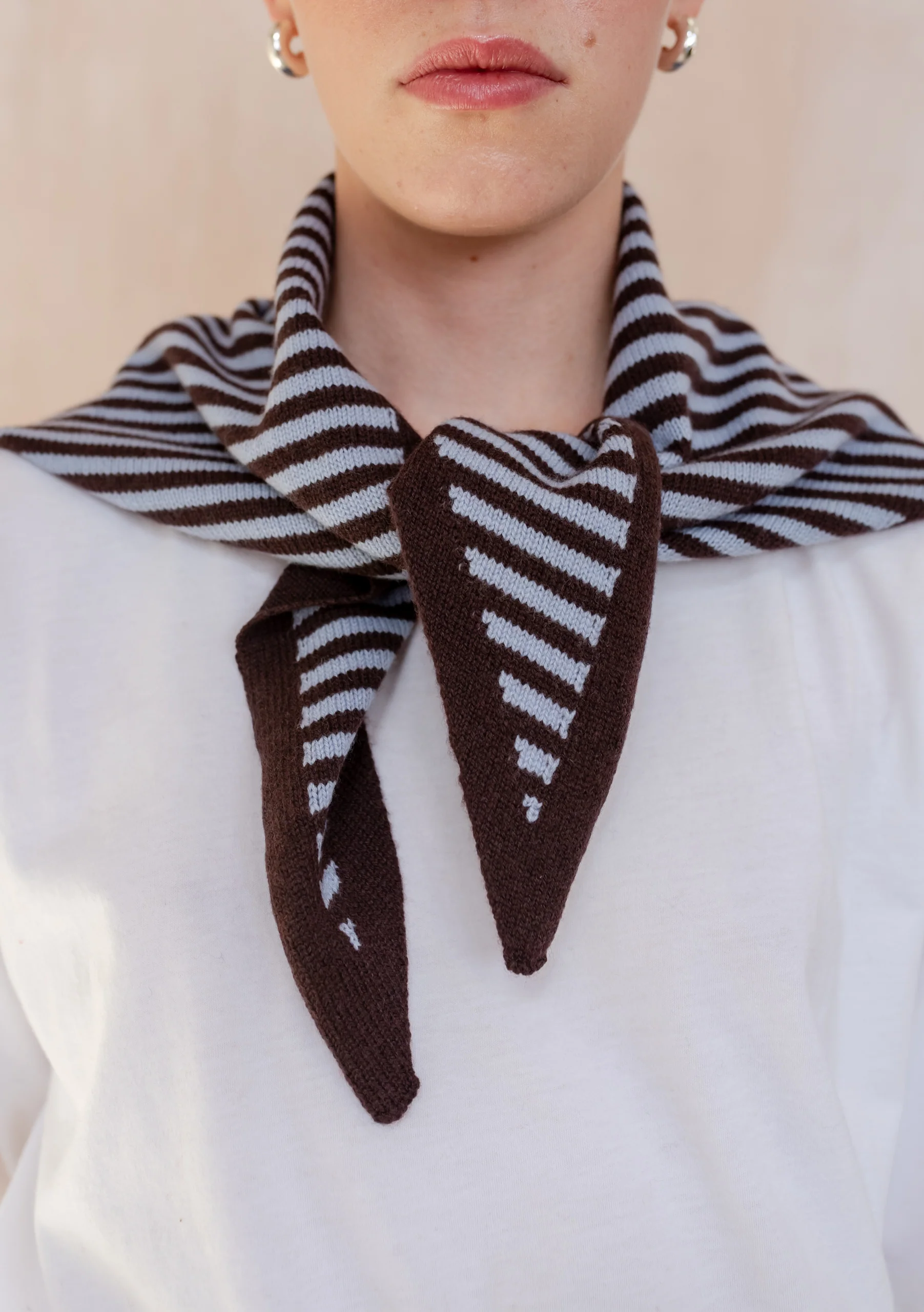 Merino Wool Triangle Scarf in Blue & Brown Stripe - Image 7