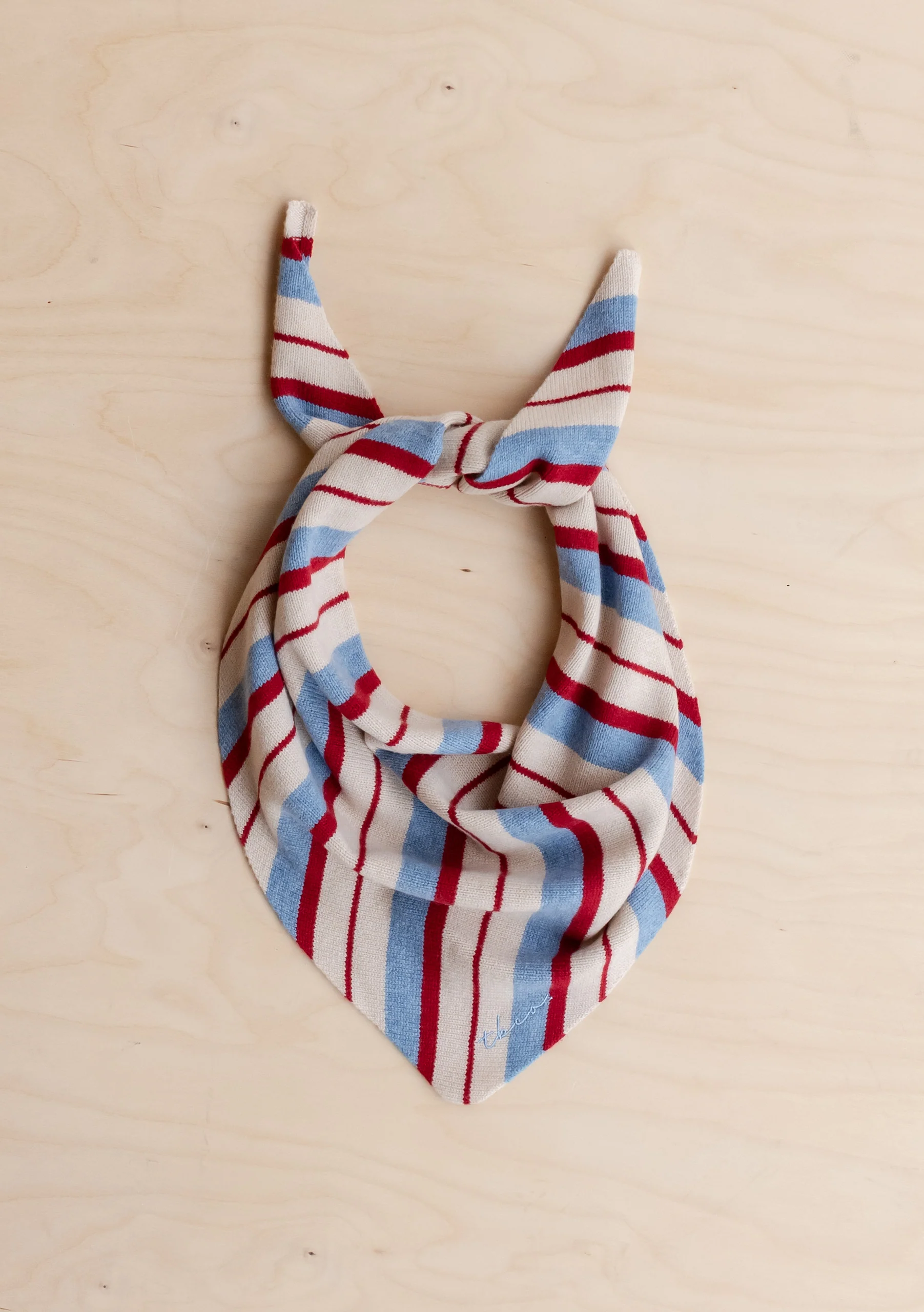 Merino Wool Triangle Scarf in Blue & Red Stripe - Image 2