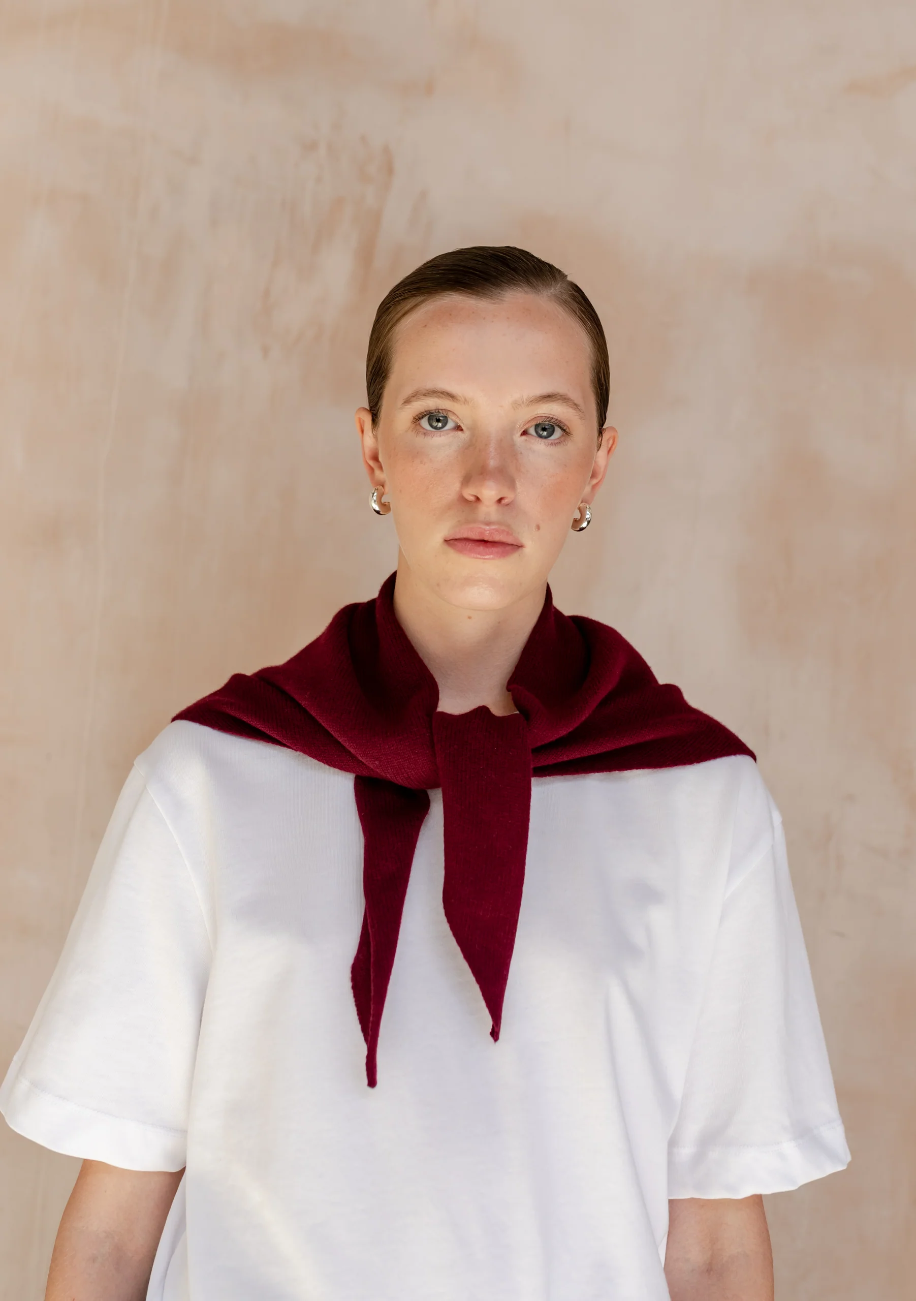 Merino Wool Triangle Scarf in Burgundy - Image 2