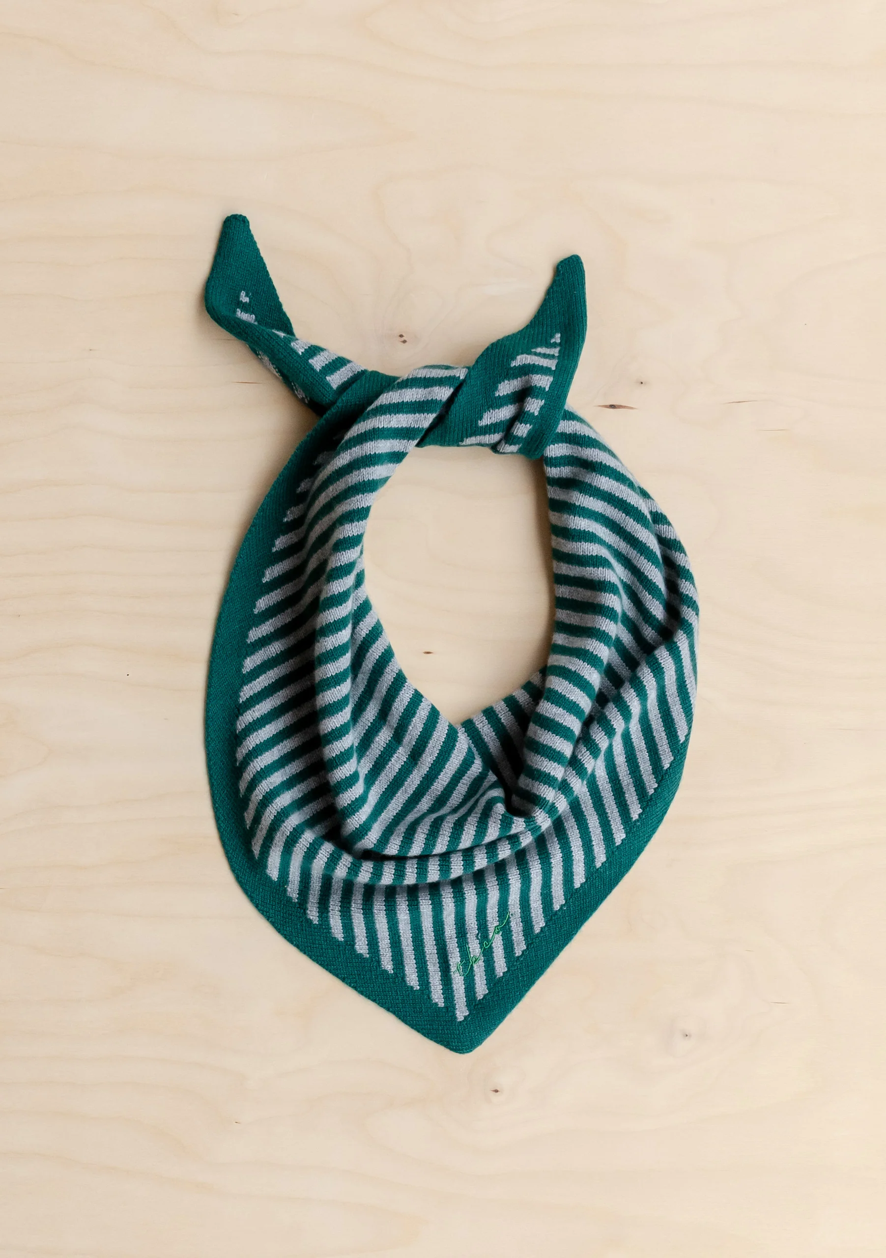 Merino Wool Triangle Scarf in Green & Charcoal Stripe - Image 4