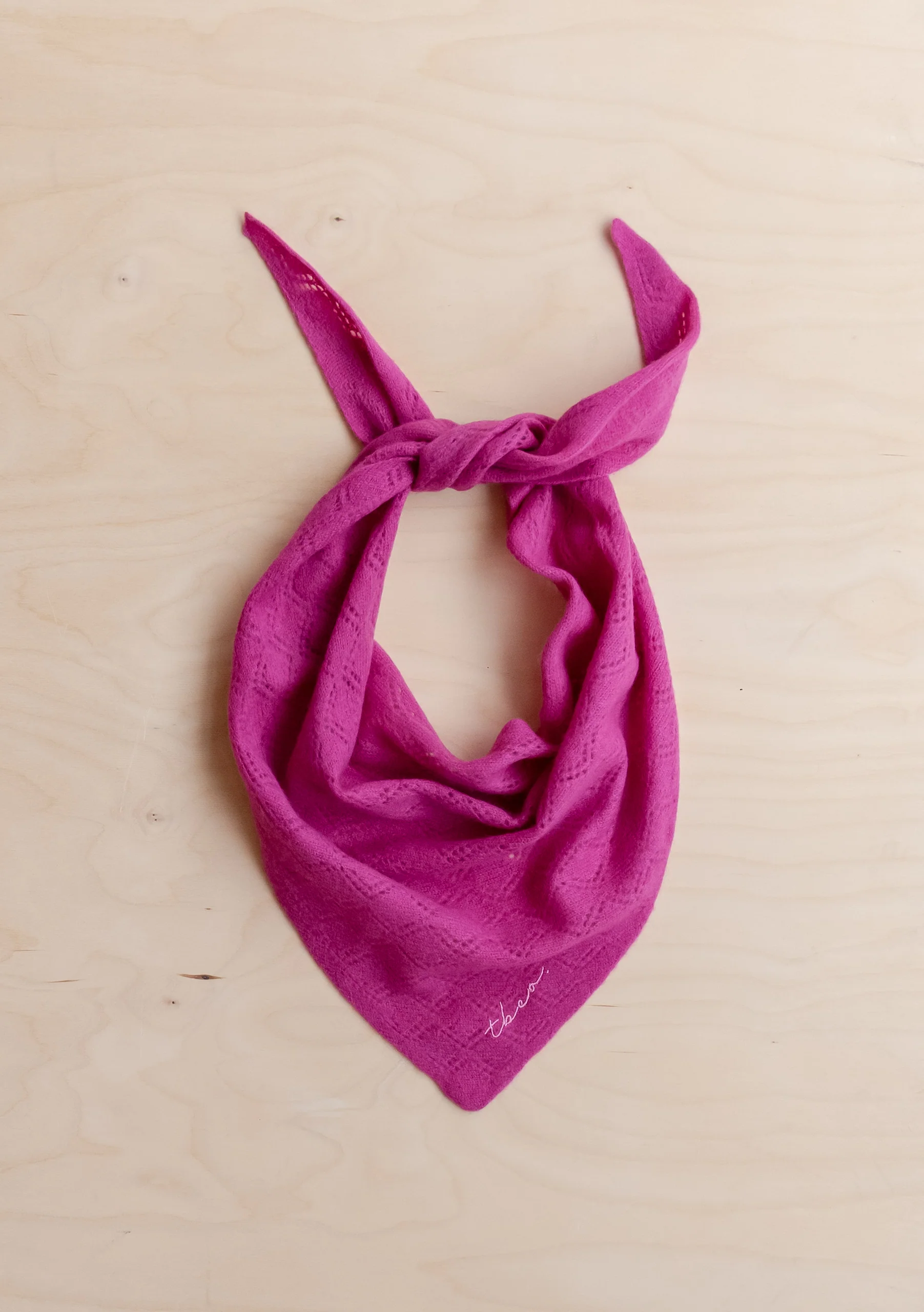 Merino Wool Triangle Scarf in Magenta Pointelle - Image 2