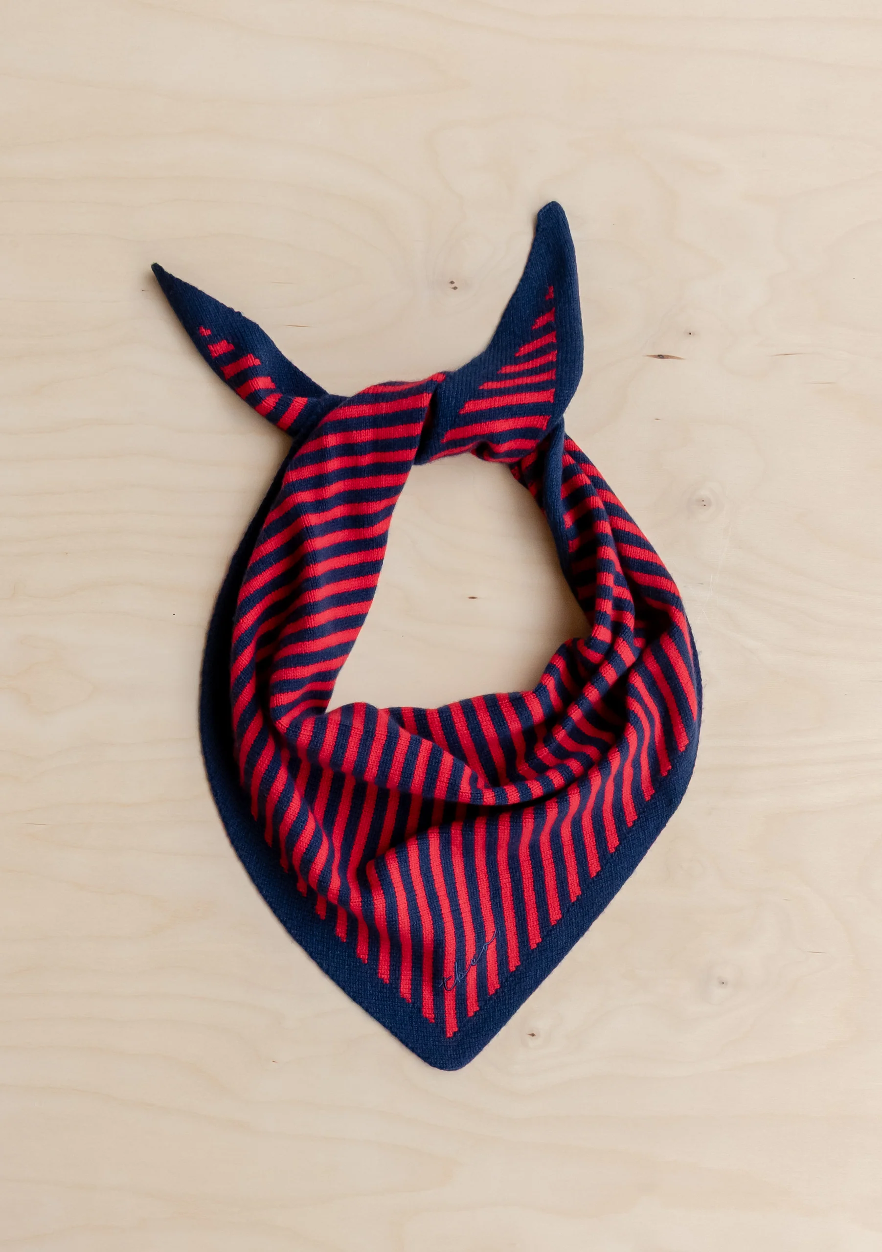 Merino Wool Triangle Scarf in Navy & Red Stripe - Image 4