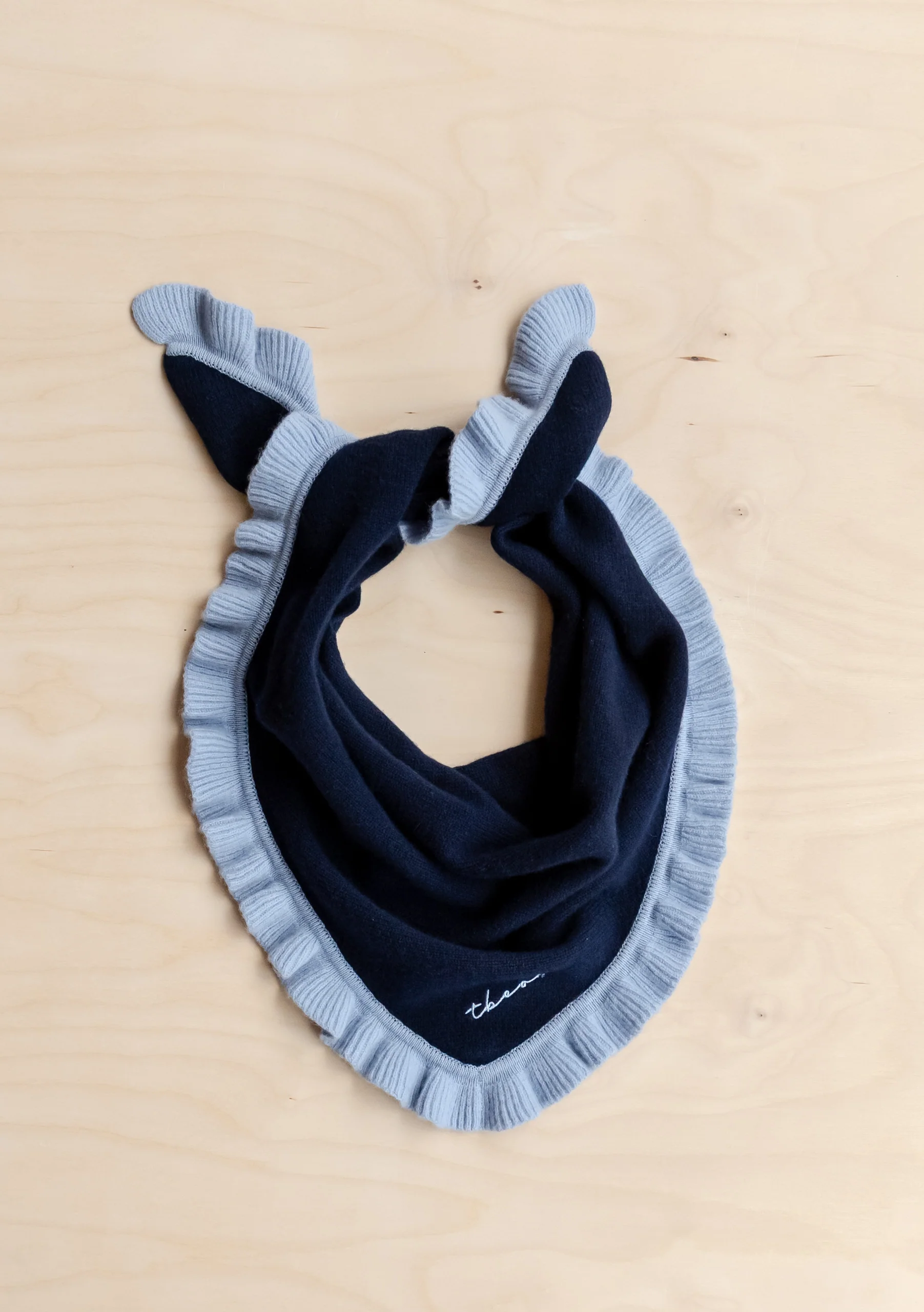 Merino Wool Triangle Scarf in Navy Ruffle - Image 5