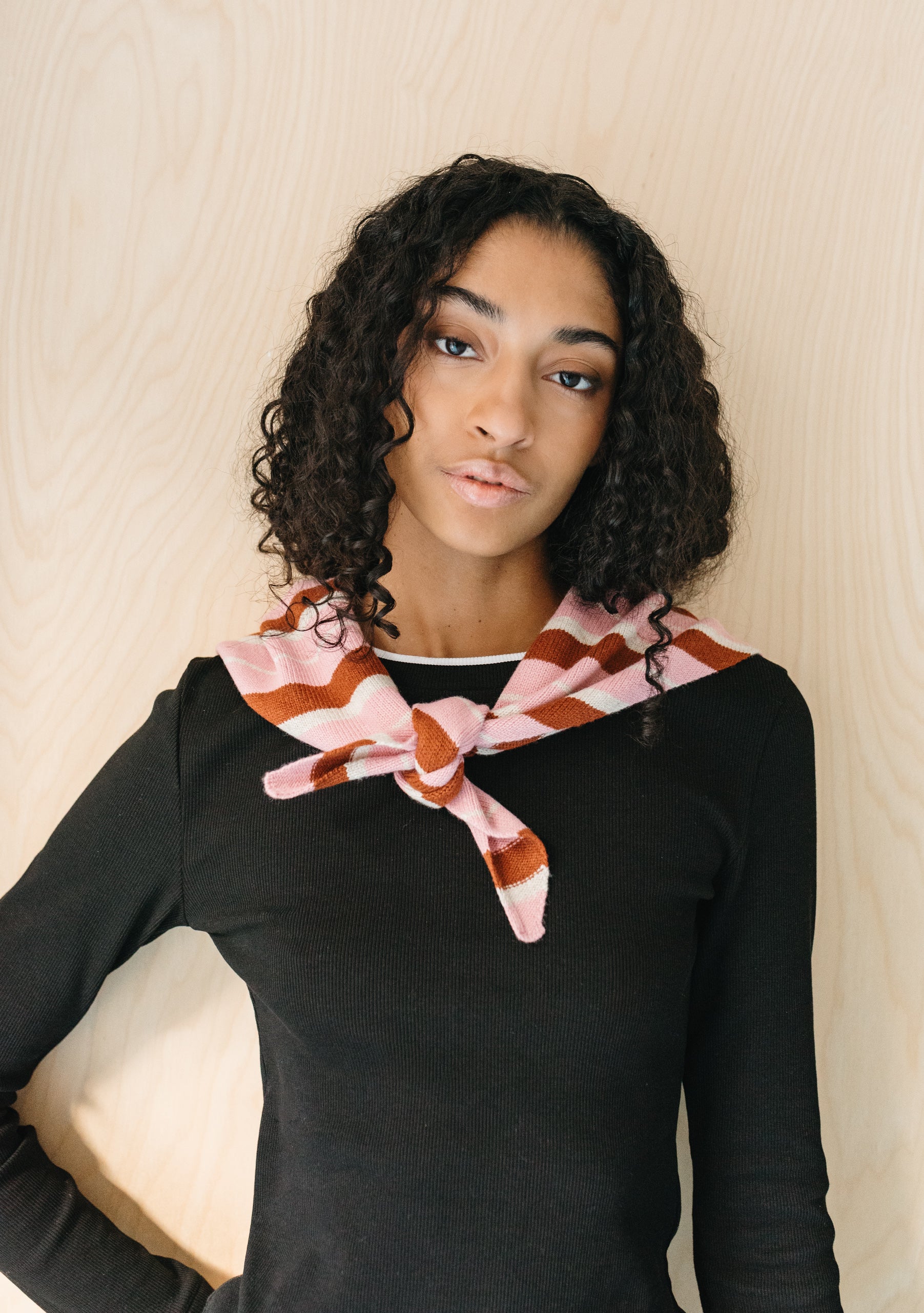 Merino Wool Triangle Scarf in Pink & Rust Stripe - Image 2